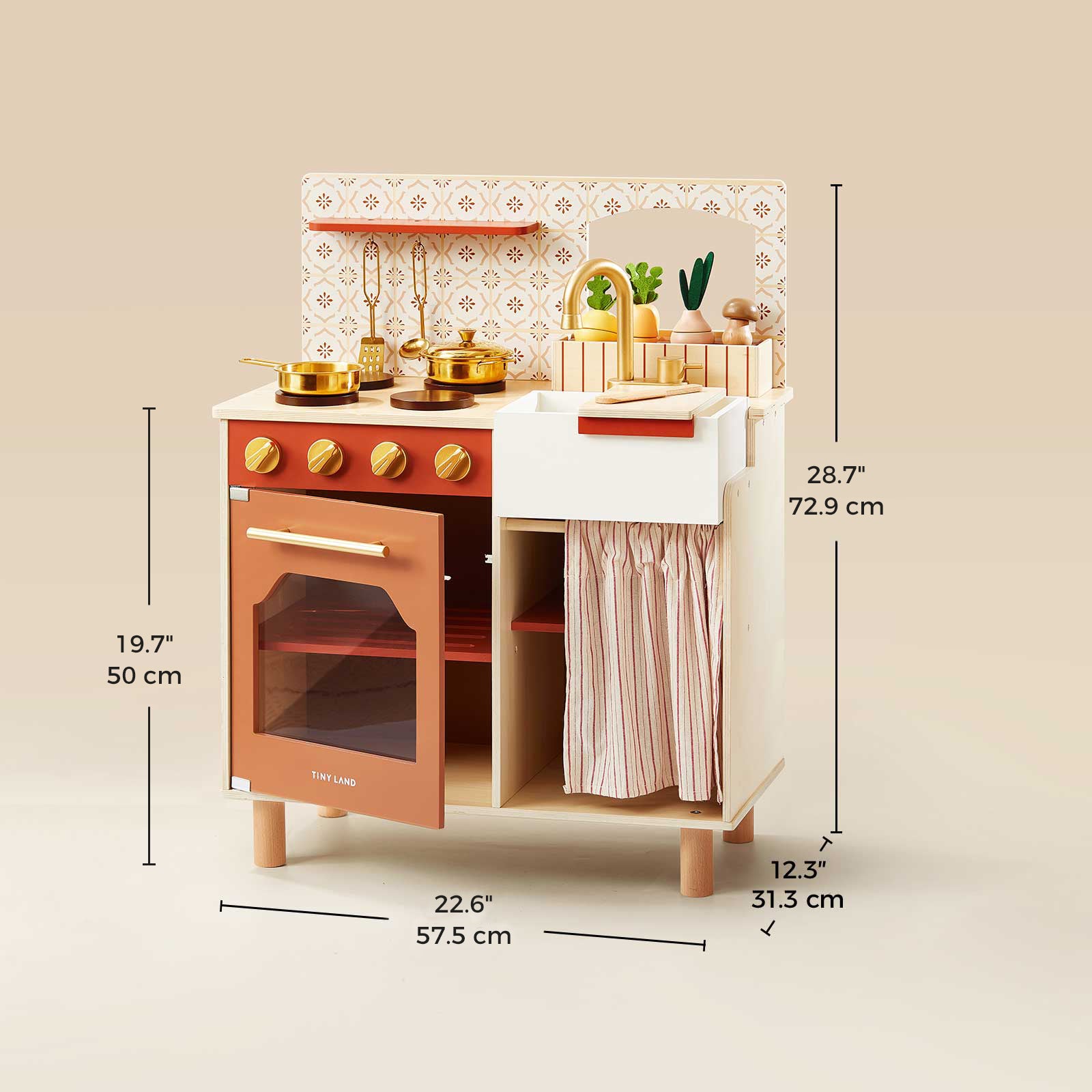 ® Wooden Play Kitchen For Toddlers - Honey Kitchenette Pretend Cooking Set