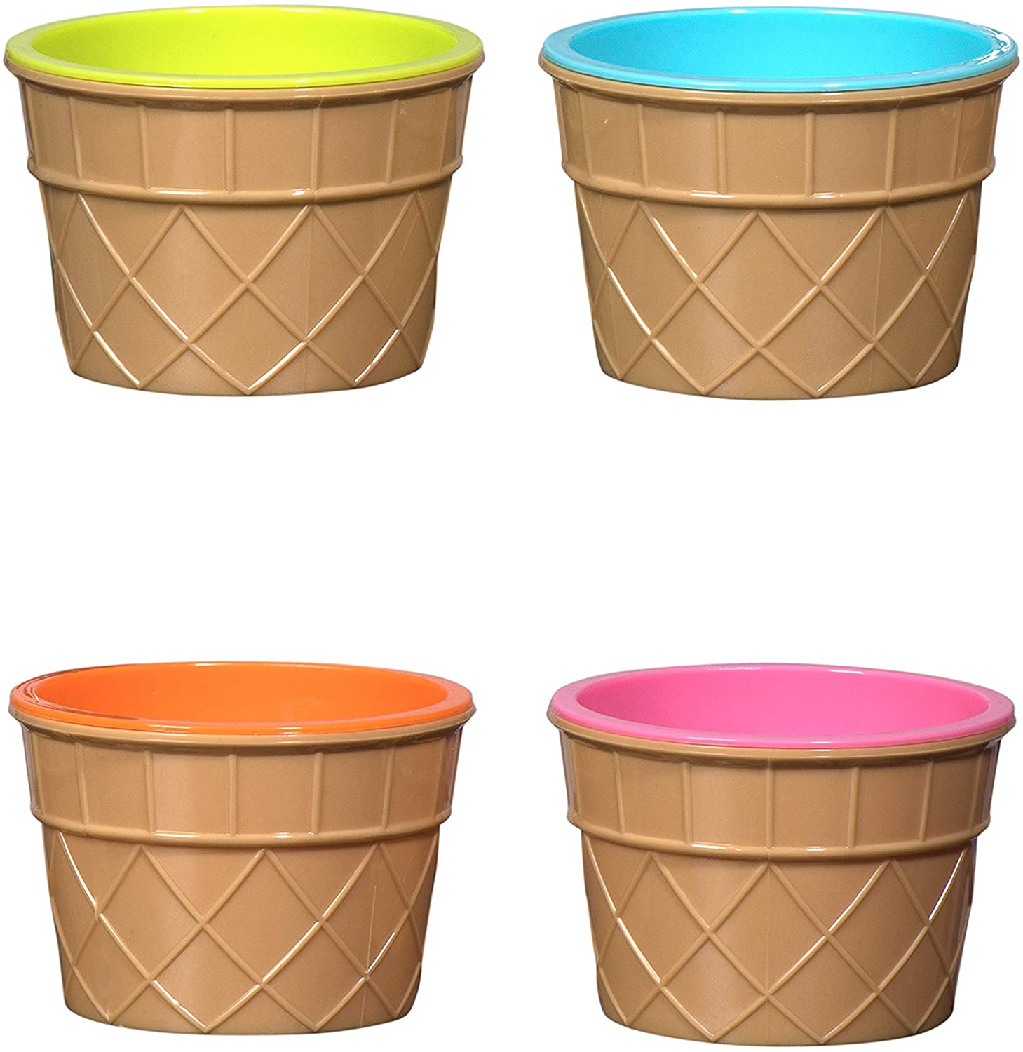 Ice Cream Bowls And Spoons - 2 Orange 2 Pink 2 Light Green 2 Sky Blue