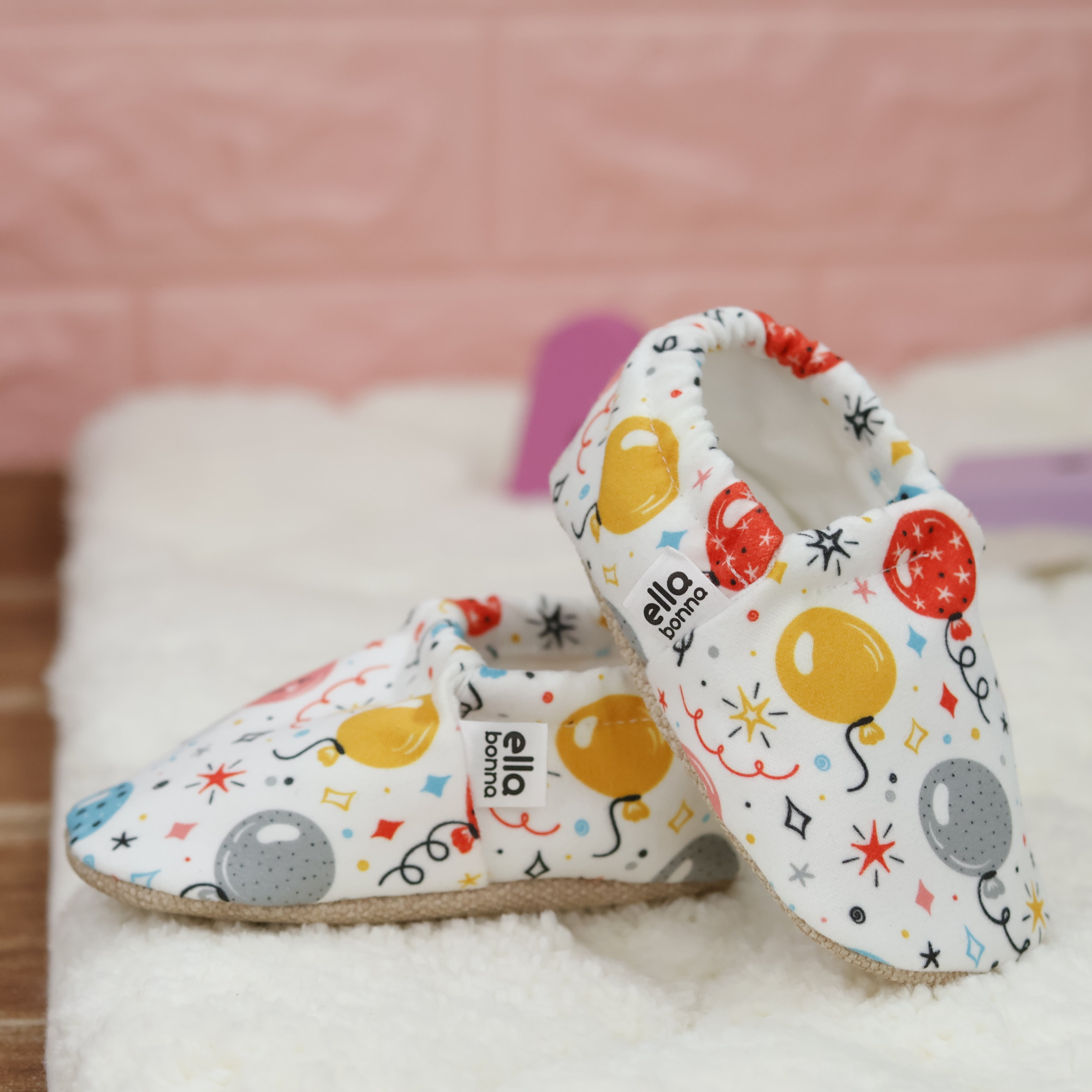 Ella Bonna Non-slip Sole Balloons Patterned Baby Booties, Home Boot Slippers Nursery Shoes
