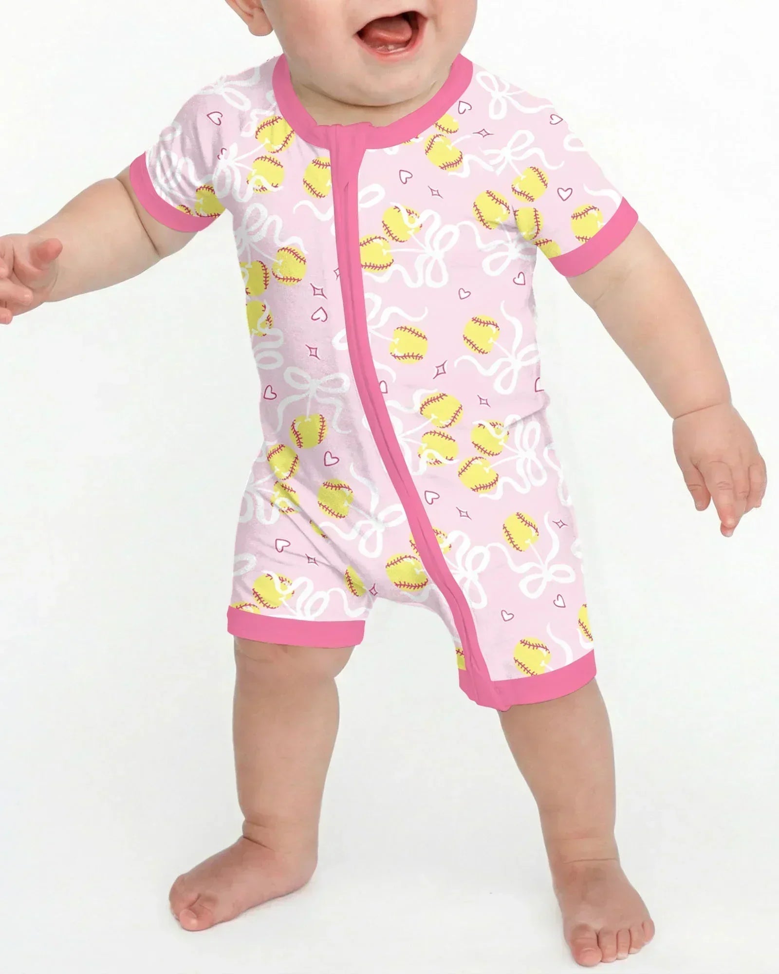 Softball Cherry Mom And Girl Matching Bamboo Shorty Zippy