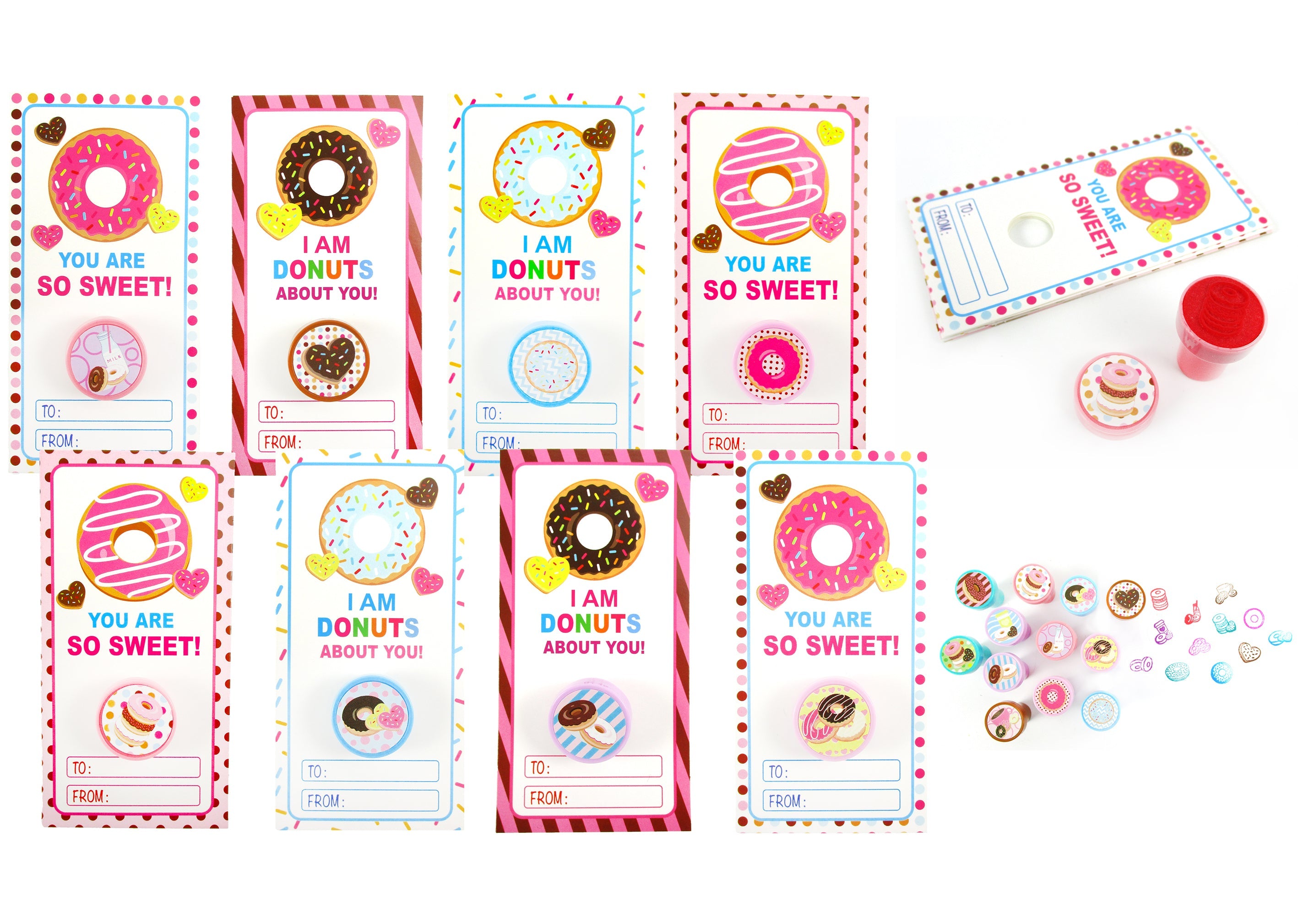 Donuts Valentine's Day Cards With Stampers For Classroom Exchange