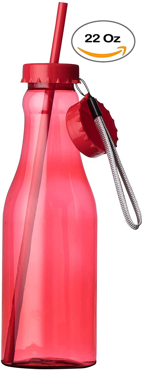 Red Plastic Bottle With Straw 12 Pack 22 Oz