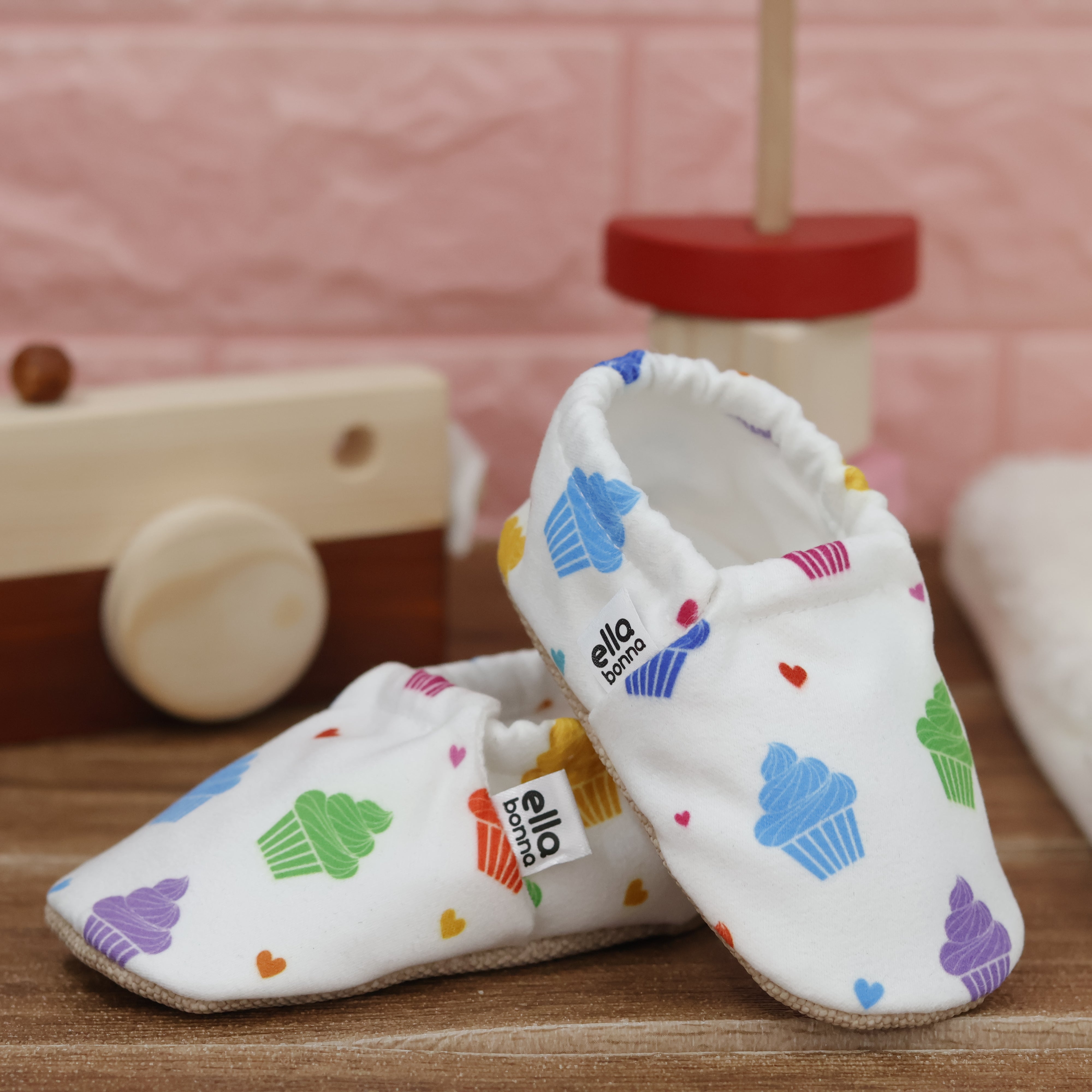 Ella Bonna Non-slip Sole Cupcake Patterned Baby Booties, Home Boot Slippers Nursery Shoes