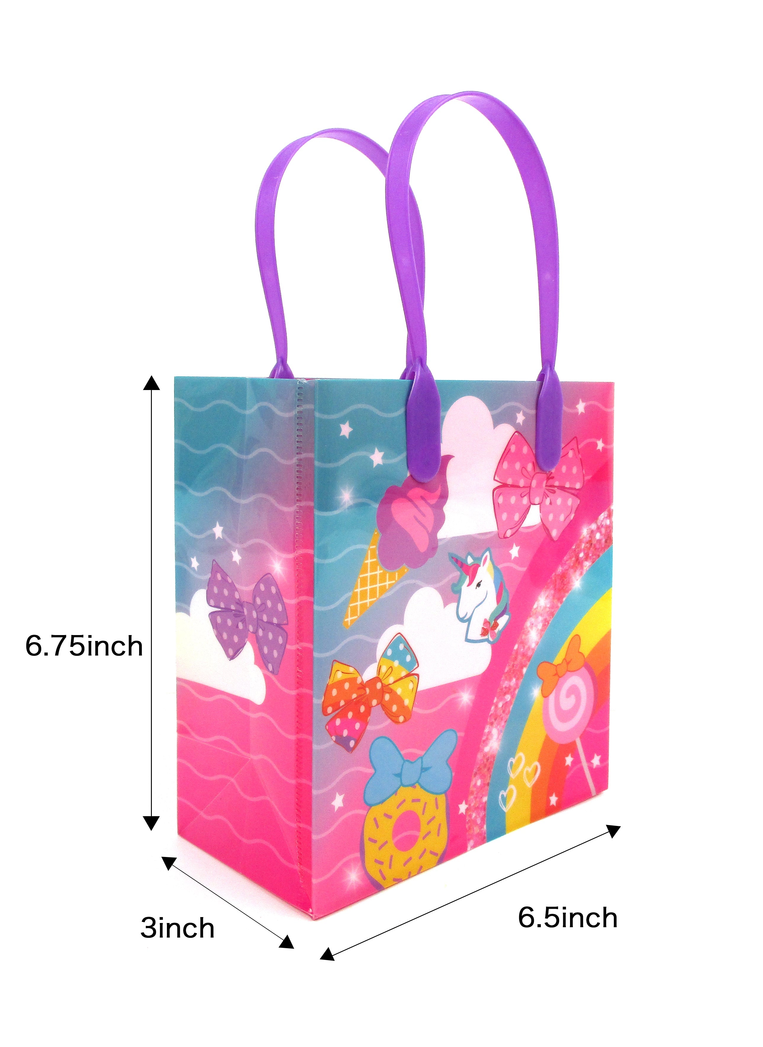 Rainbow Unicorn Bows Emoji Party Favor Bags Treat Bags - Set Of 6 Or 12