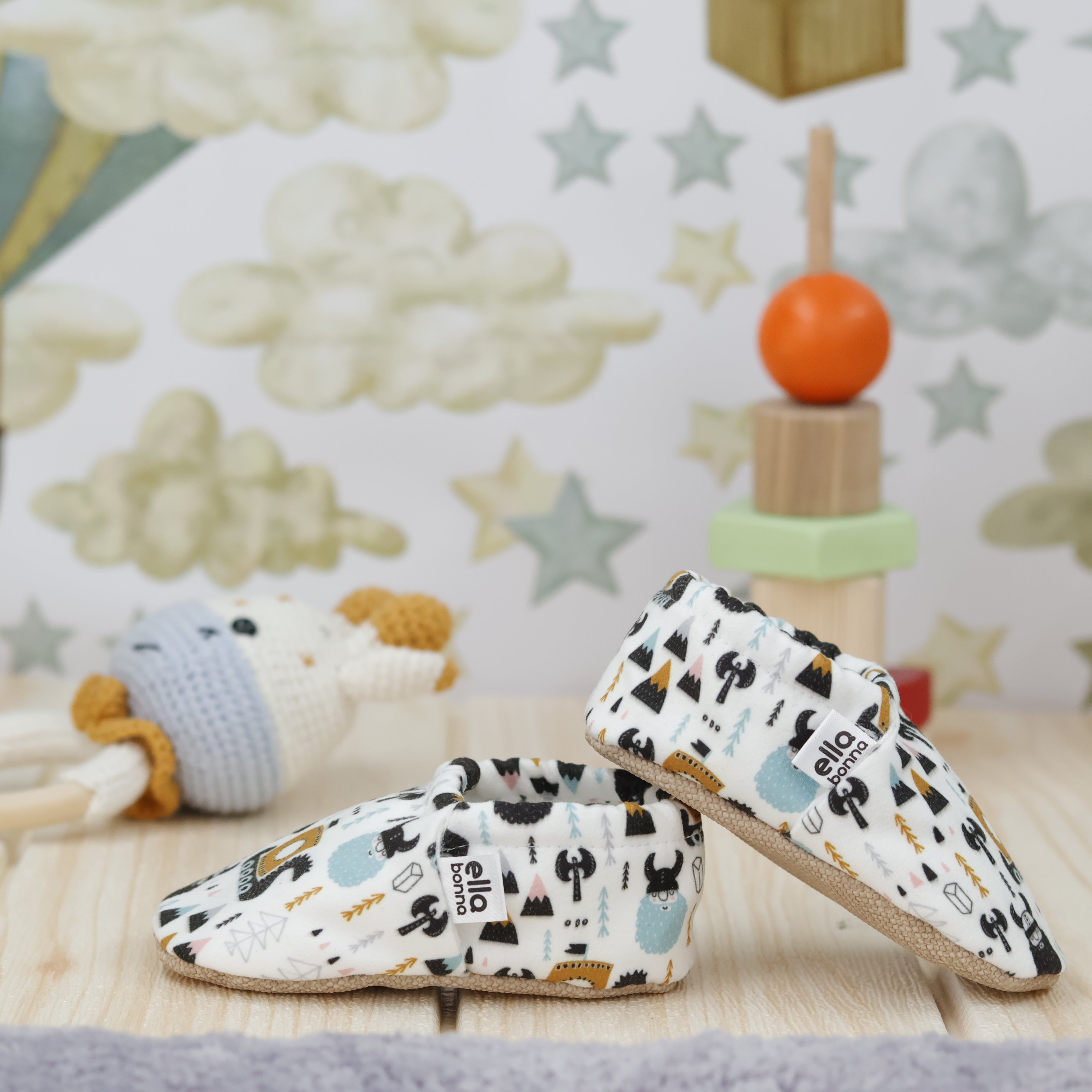 Ella Bonna Non-slip Sole Viking Patterned Baby Booties, Home Boot Slippers Nursery Shoes