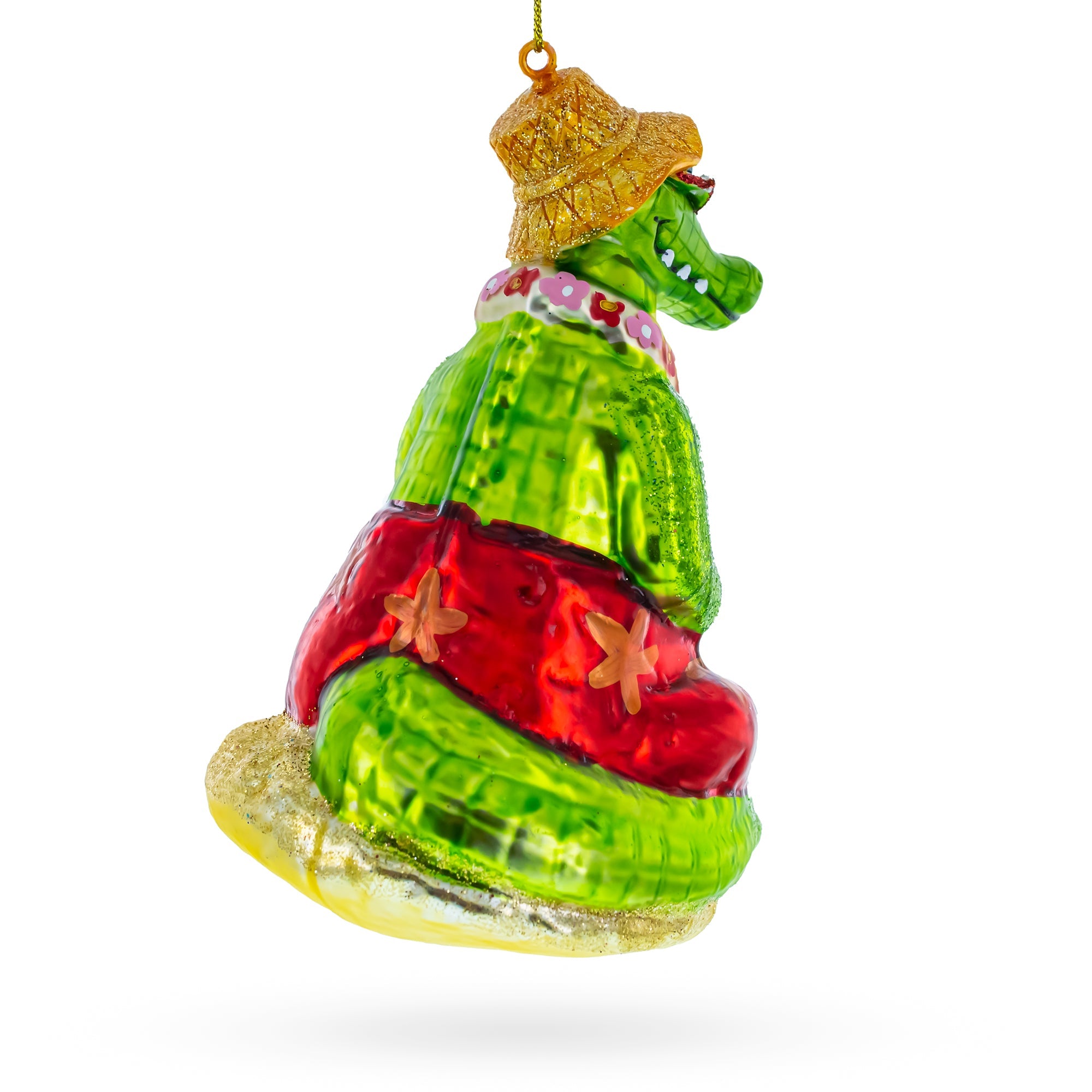 Alligator Relaxing On The Beach - Blown Glass Christmas Ornament