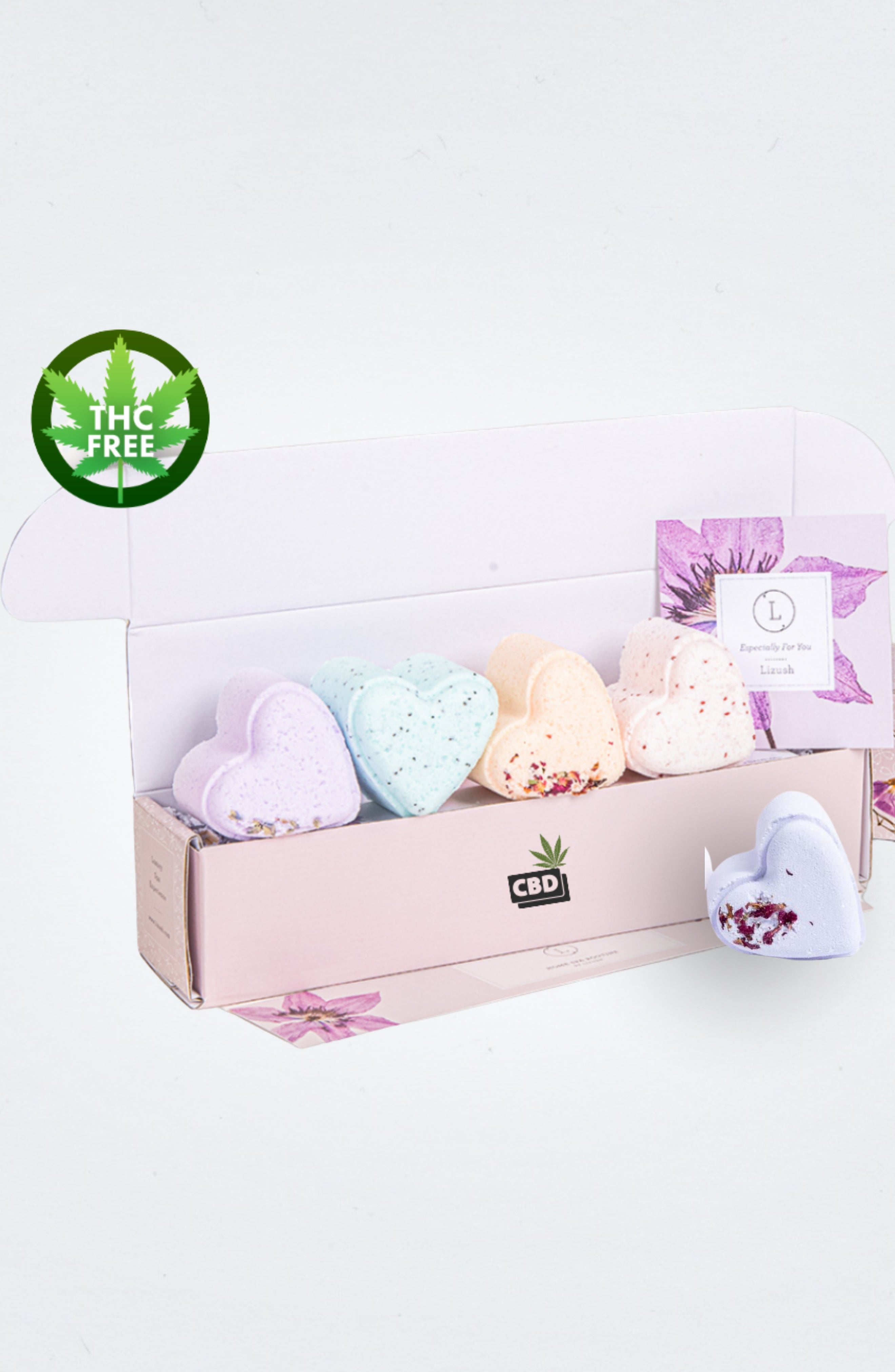 Valentine's Bath Bombs With Cbd -  5 Hearts Shaped With Cbd - In A Gift Box (thc Free)