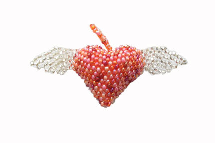 Mini Heart With Wings Ornament, Pink