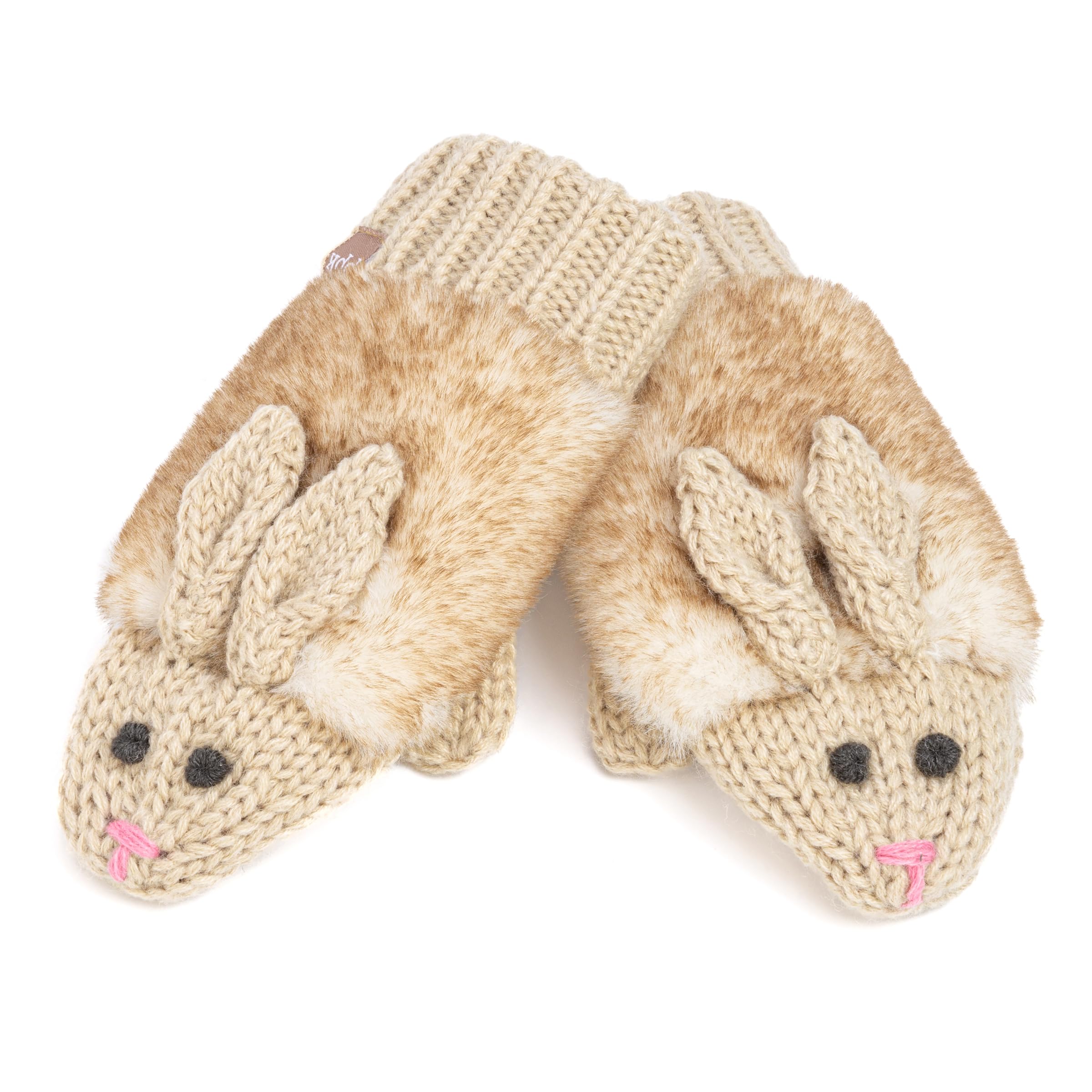 Warm Knit Winter Mittens For Girls Ages 3-12 Years, Double-layered, Fun Bunny Rabbit Design For Children, Toddler To Big Kids
