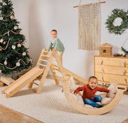 5in1 Montessori Climbing Set: Triangle Ladder + Arch/rocker + Slide Board/ramp + Netting Rope + Cushion