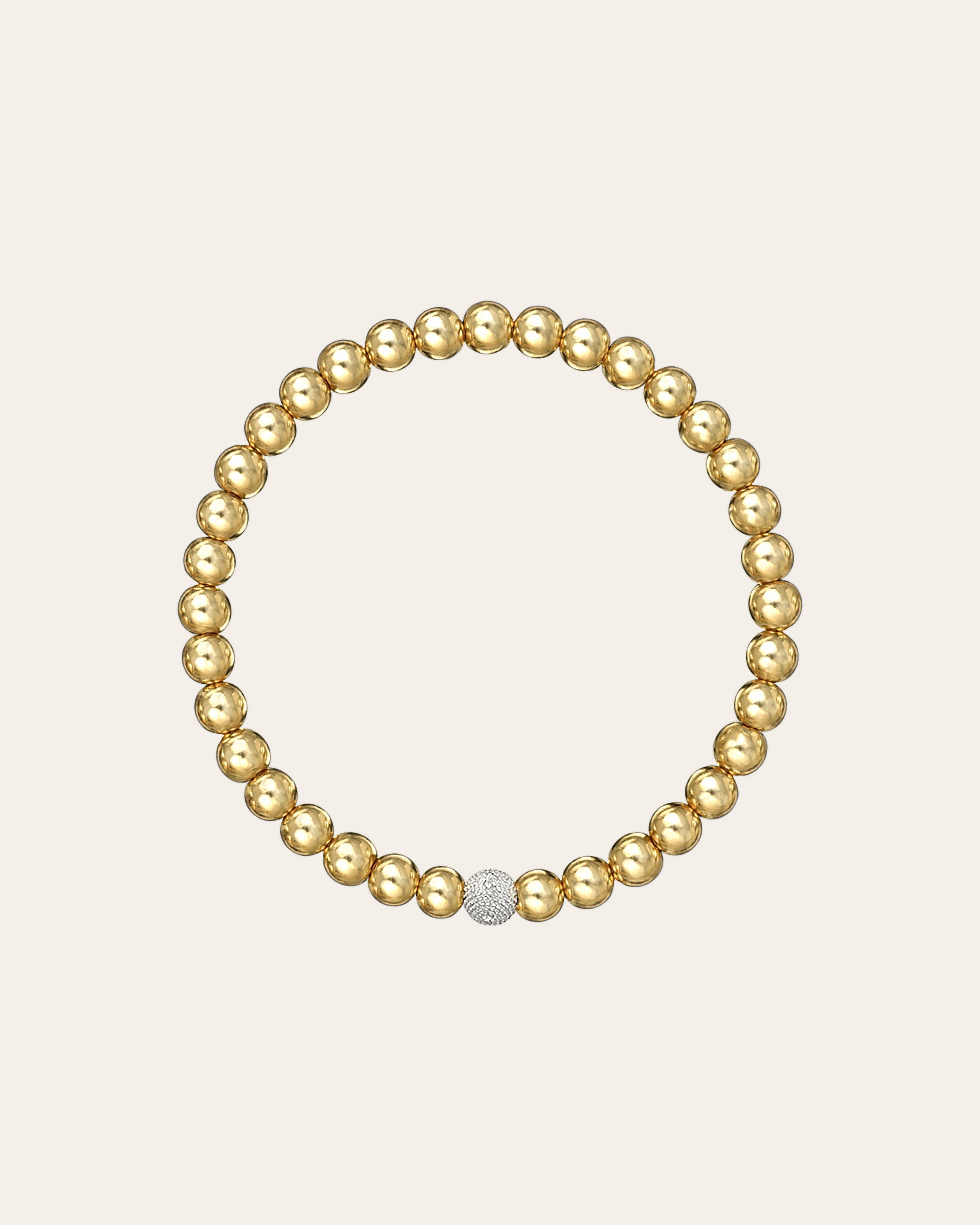 5mm Gold Bead Bracelet With Diamond Bead