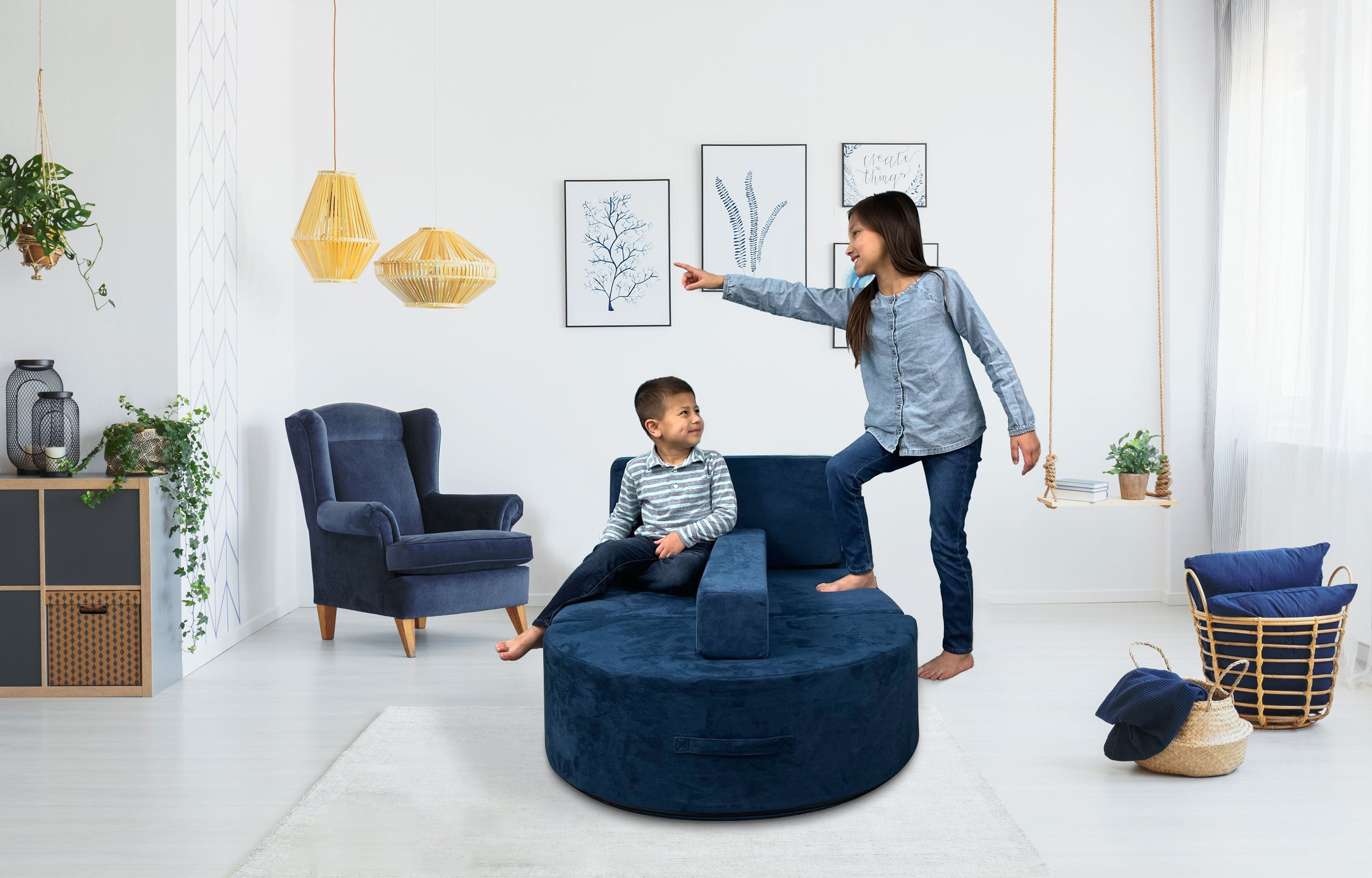 5 Piece Soft Furniture Playset Modular Microsuede Foam Play Couch For Creative Kids