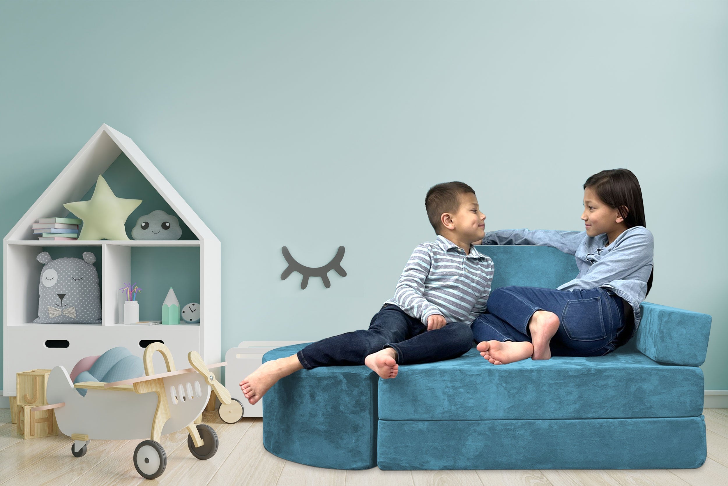5 Piece Soft Furniture Playset Modular Microsuede Foam Play Couch For Creative Kids