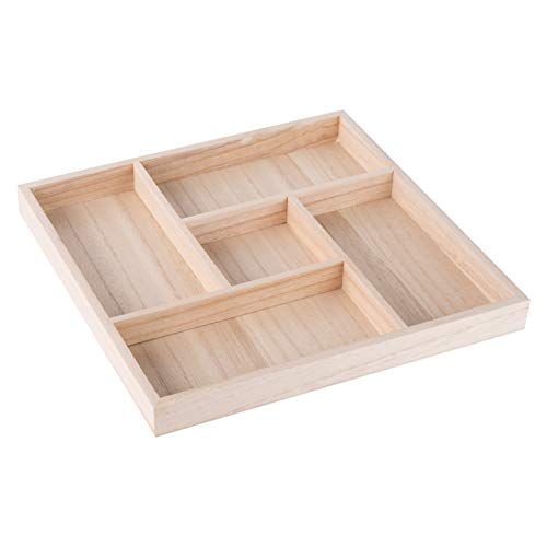 Five Sections Wooden Tray 10.5"x10.5"x1.22" Square 4 Pack