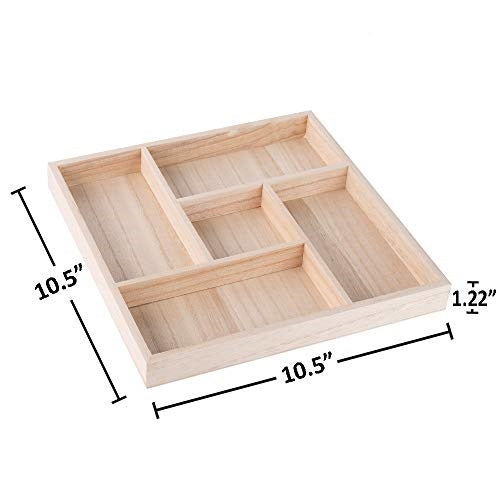 Five Sections Wooden Tray 10.5"x10.5"x1.22" Square 4 Pack