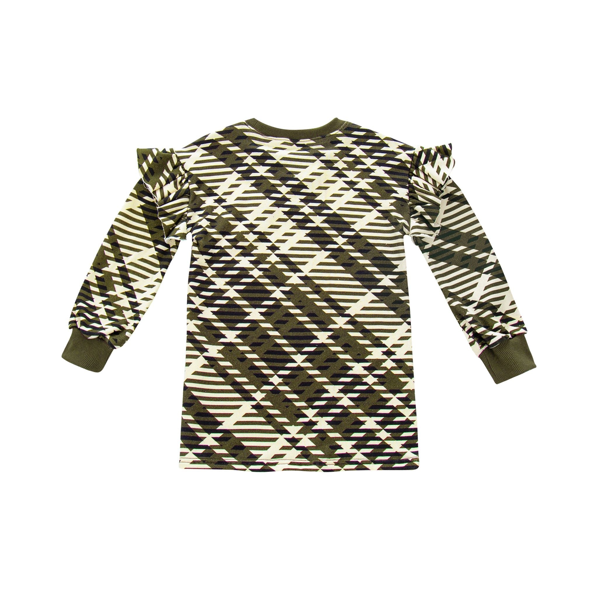 Girls Plaid Ruffle Terry Dress | Olive
