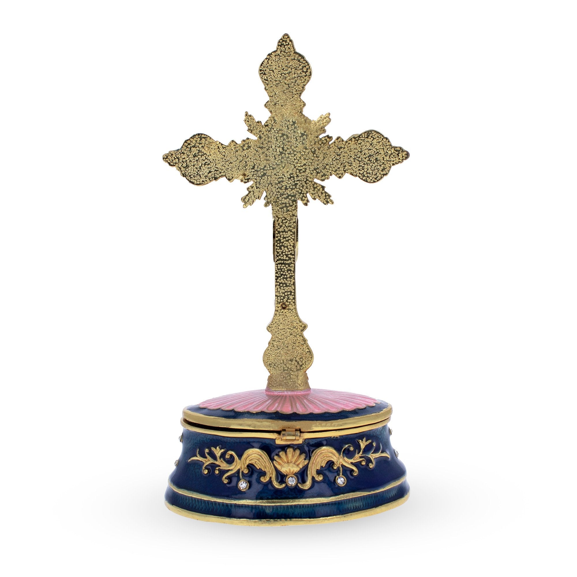 Jeweled Standing Metal Cross Trinket Or Rosary Box