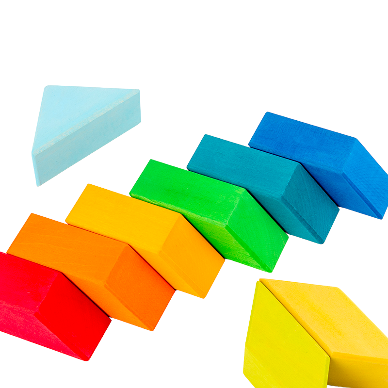 36 Pcs Stained Large Rainbow Square Indian Puzzle Blocks With Storage Tray