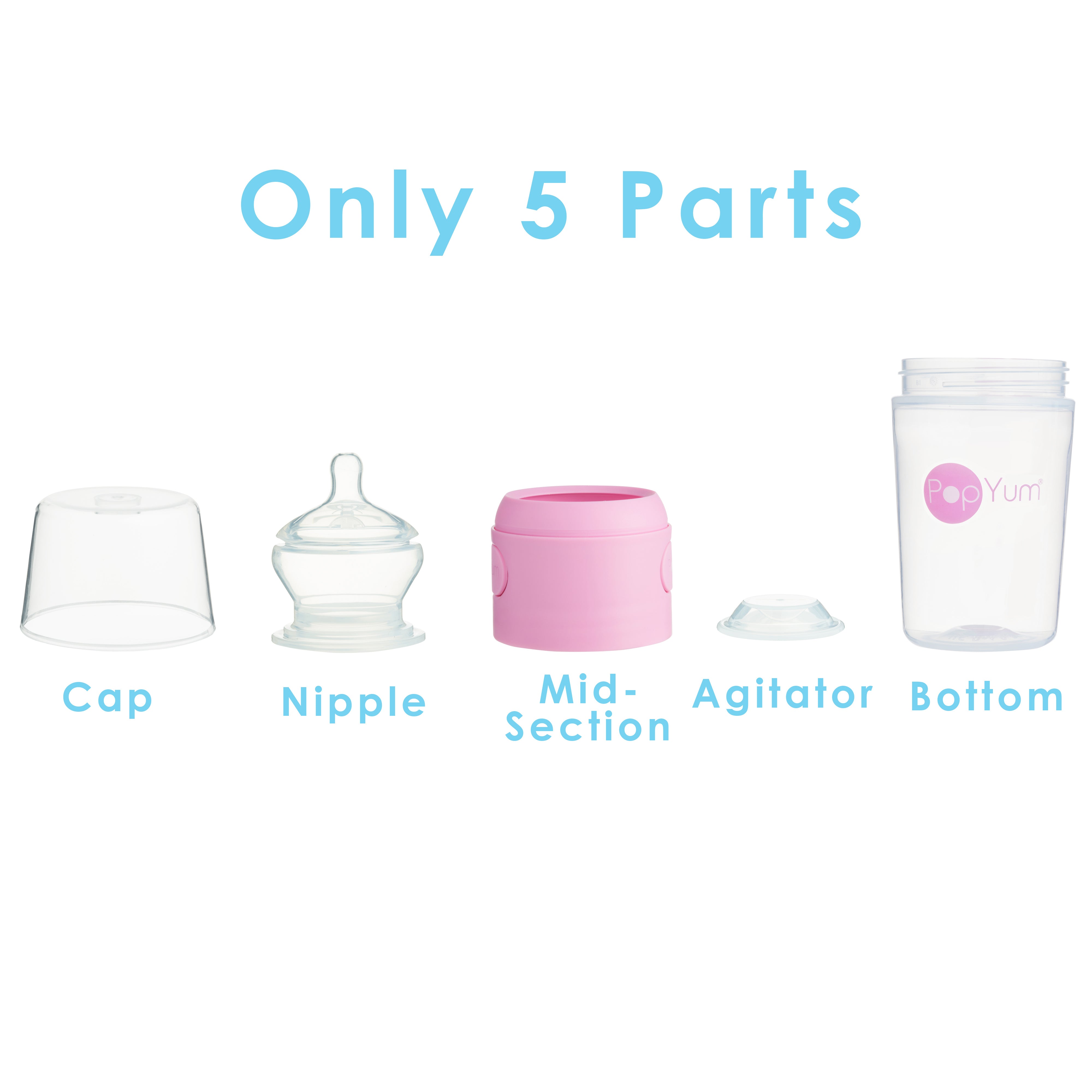 Popyum Pink 7 Piece Bundle: 9oz Bottle 3-pack + 2 Nipple 2-packs