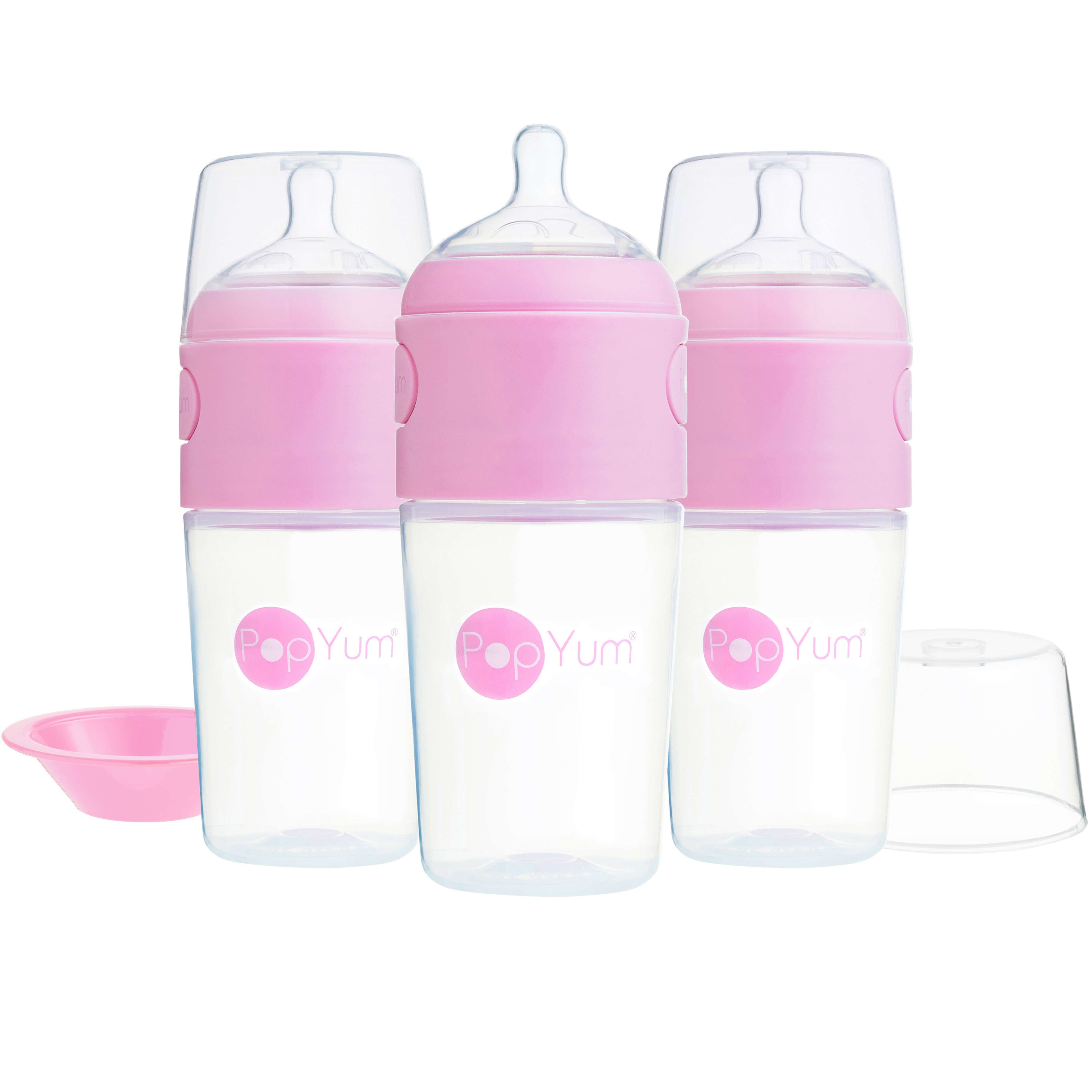 Popyum 9oz Anti-colic Baby Bottle For Breast And Formula Feeding, 3-pack, Pink, #2 Medium Flow Nipples