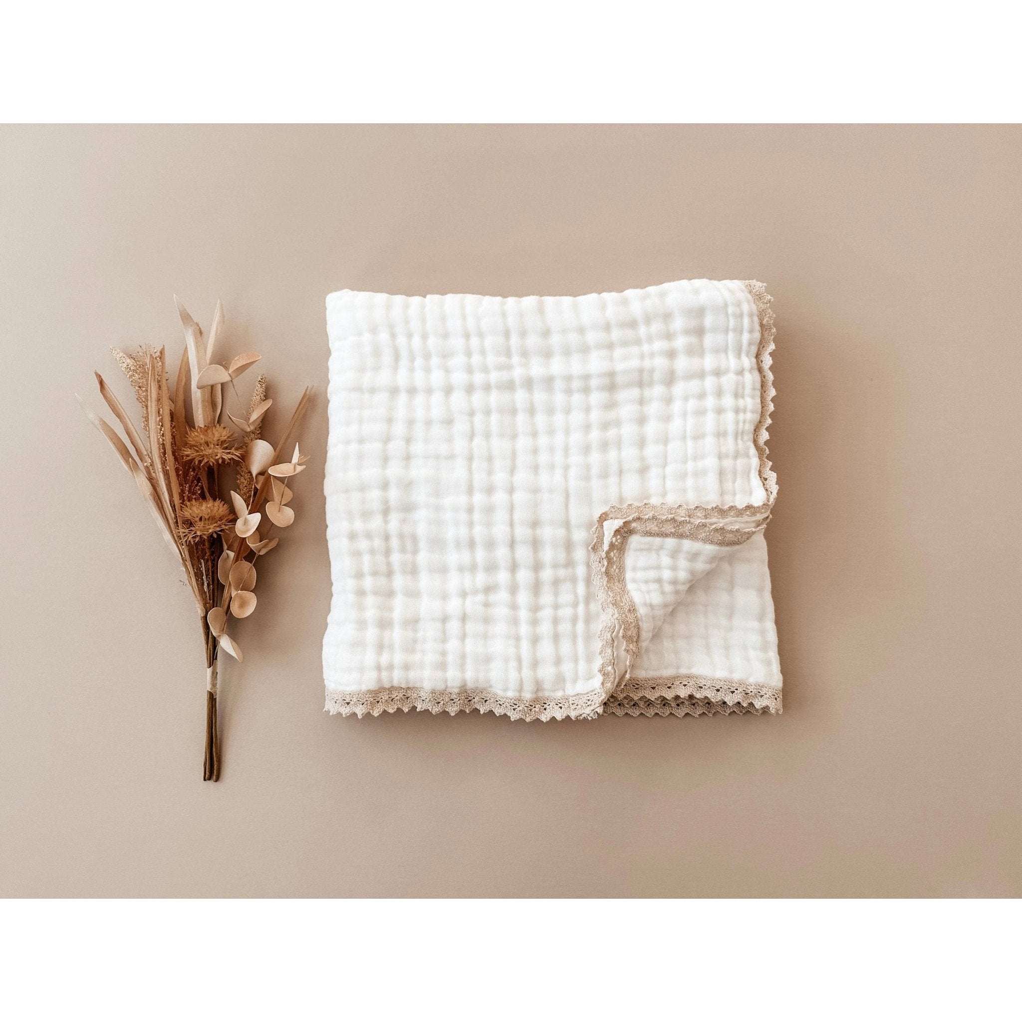 Muslin 6-layer Blanket - Cream Lace