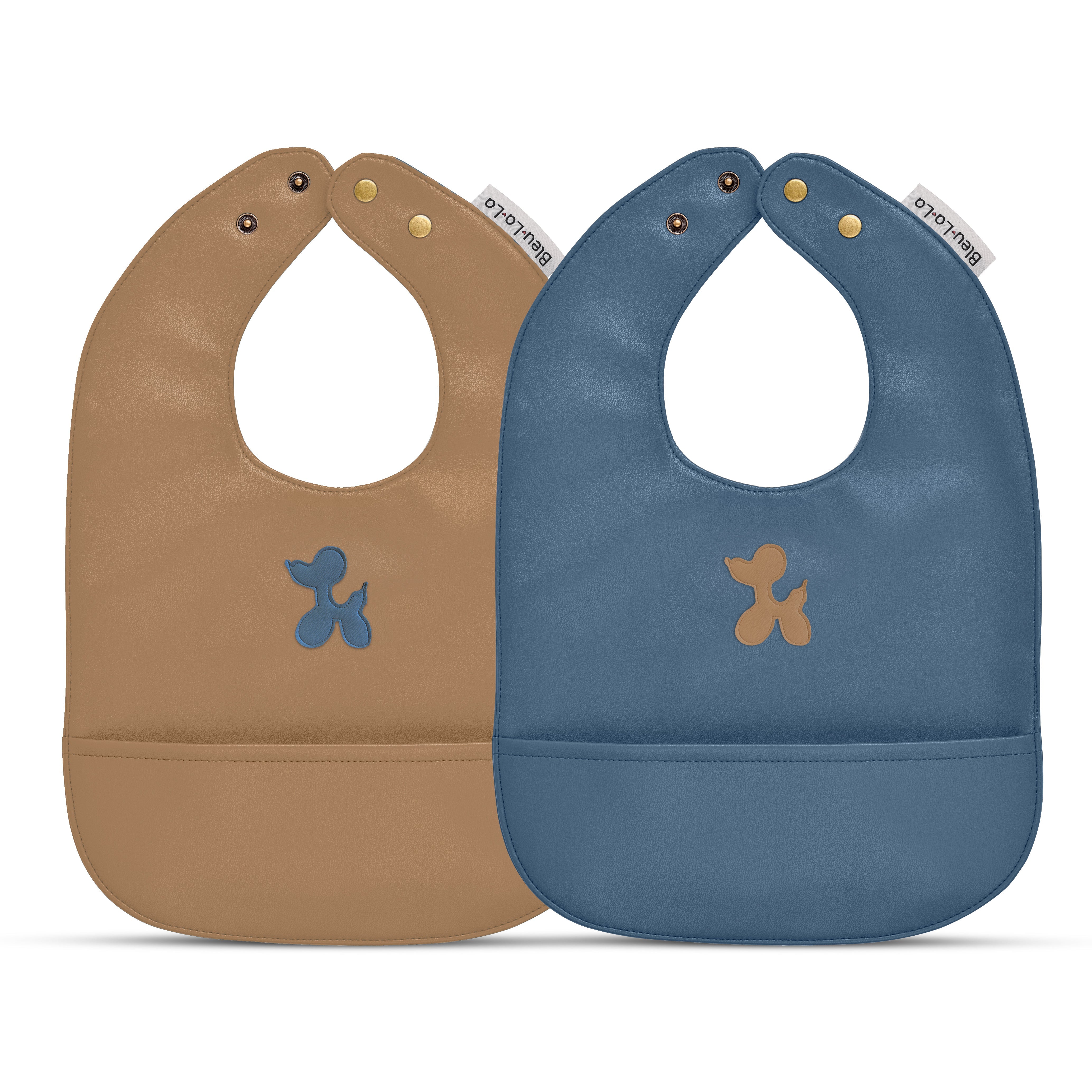 Iconic - Set Of Premium Fabric Vegan Leather Easy Clean Bibs 12-24 Months By Bleu La La