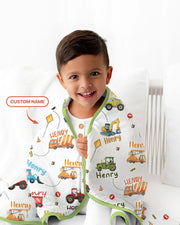 Construction Vehicles Custom Name Bamboo Blanket