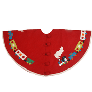 Handmade Toy Train Red Christmas Tree Skirt Felt 26"/60"