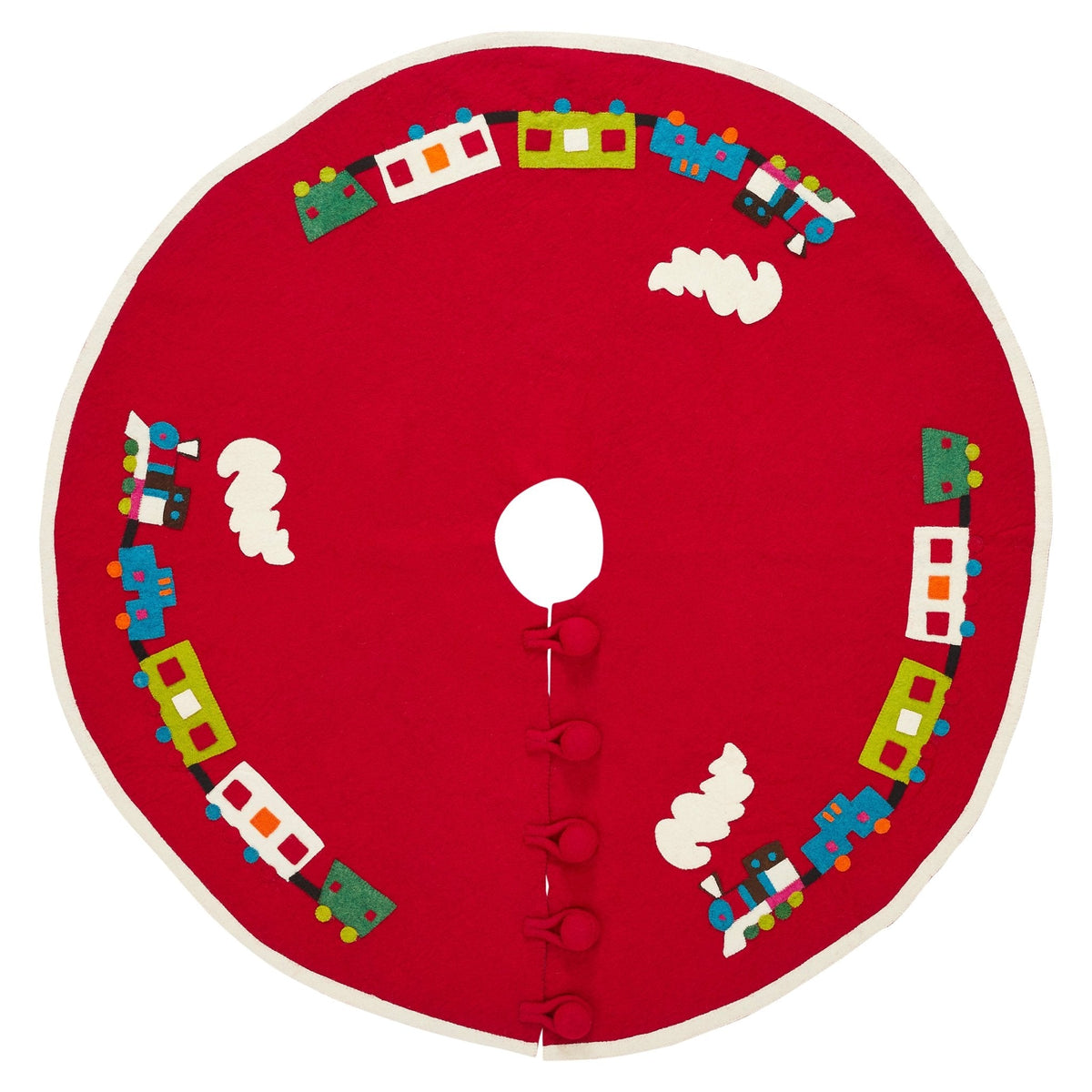 Handmade Toy Train Red Christmas Tree Skirt Felt 26"/60"