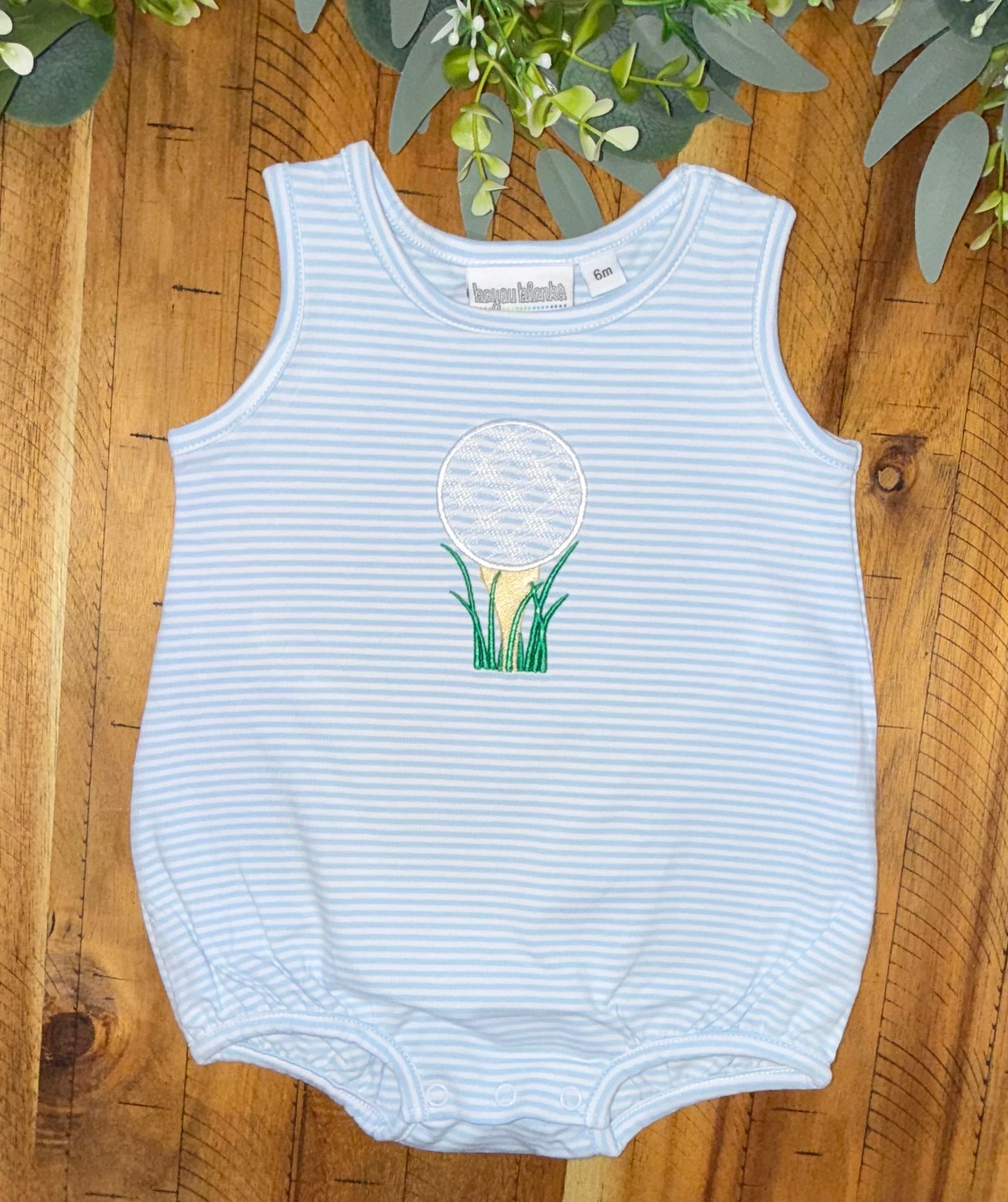 Embroidered Light Blue Striped Plaid Golf Bubble