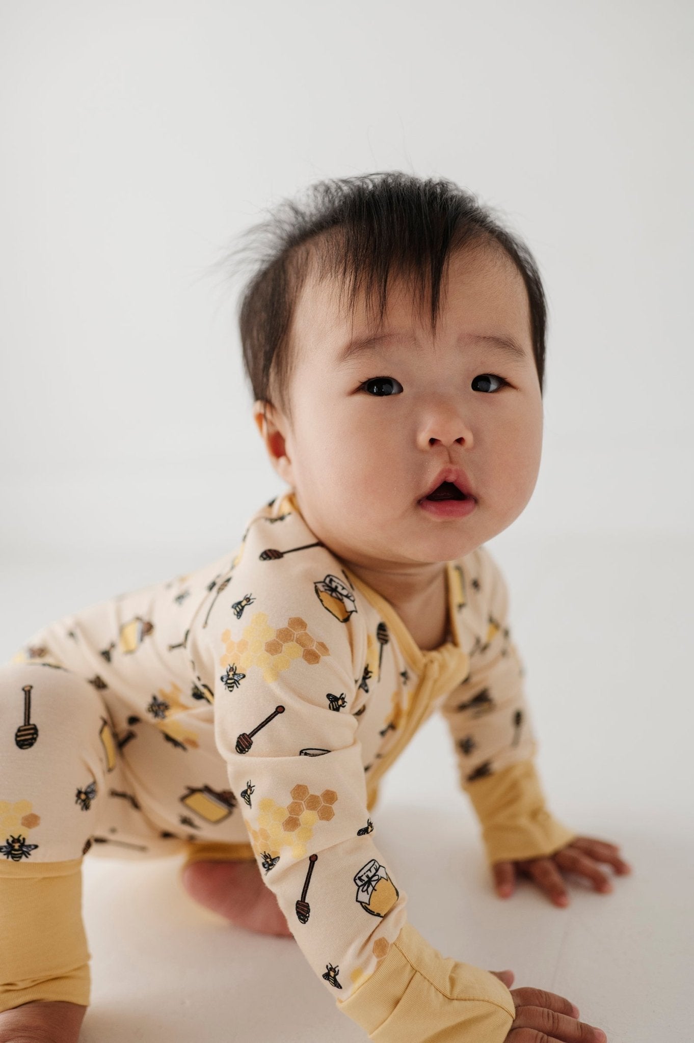 Baby Girl Long Sleeve Zip Romper In Honey Bees
