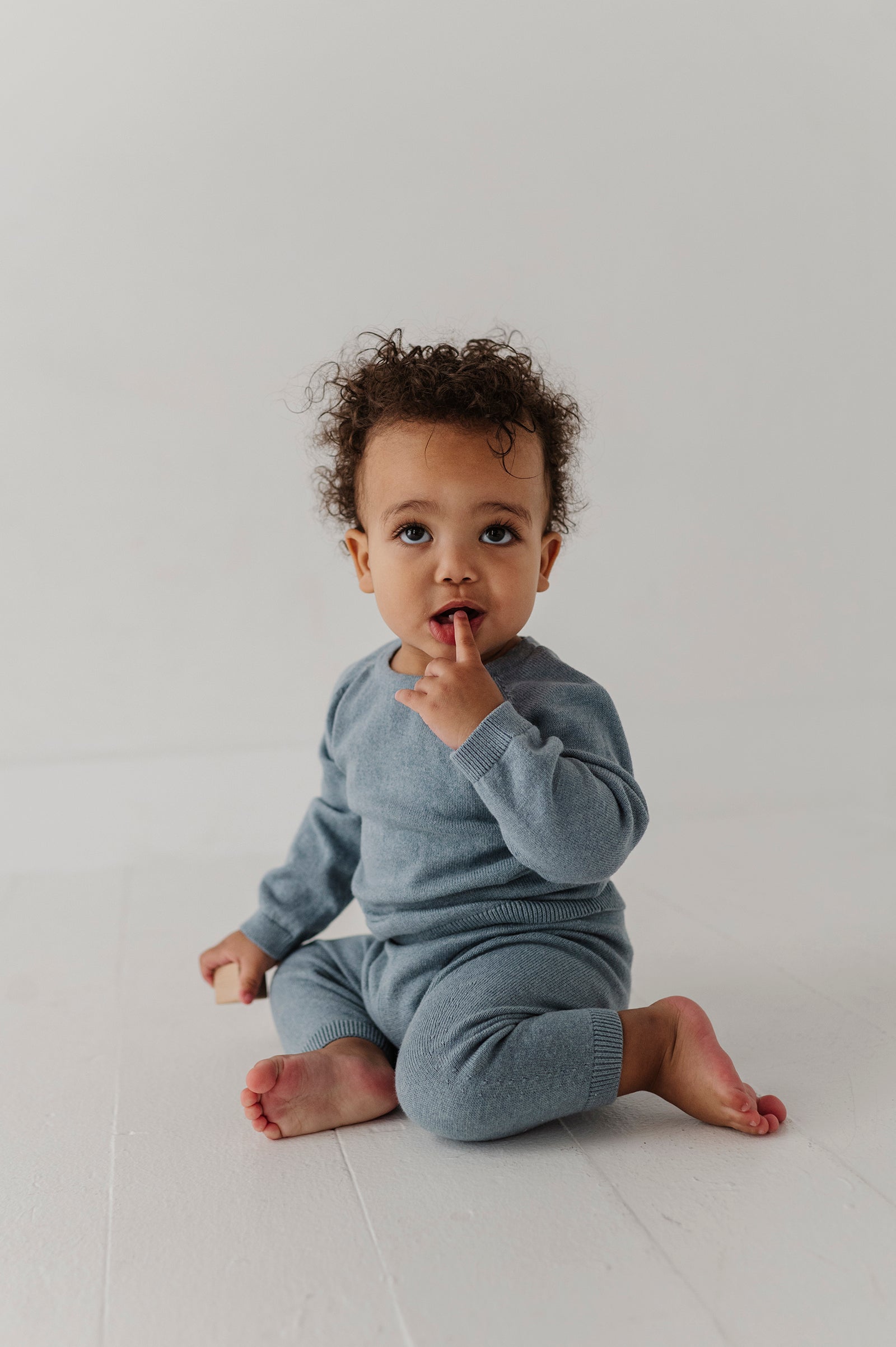 Baby Boy Soft Knit Baby Set In Teal Marble