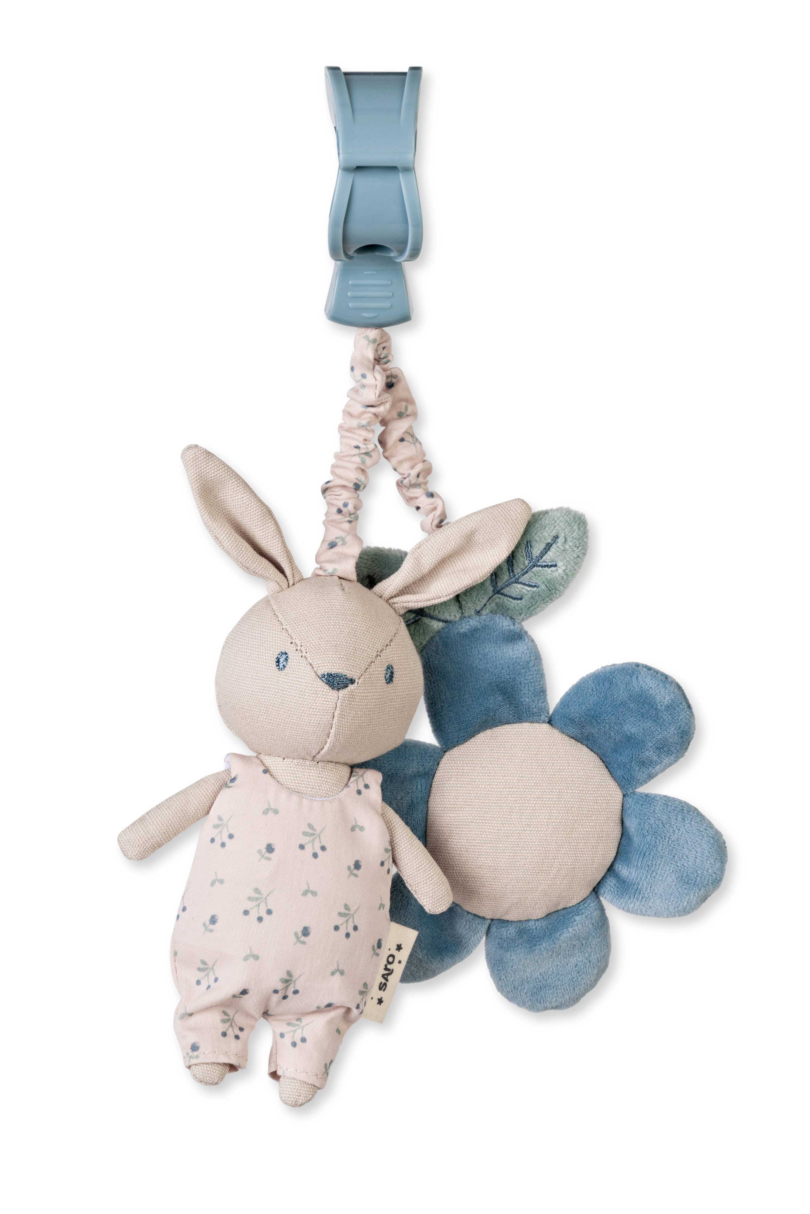 “Cotton Bunnies” Pull Down Rattle - Dusty Blue