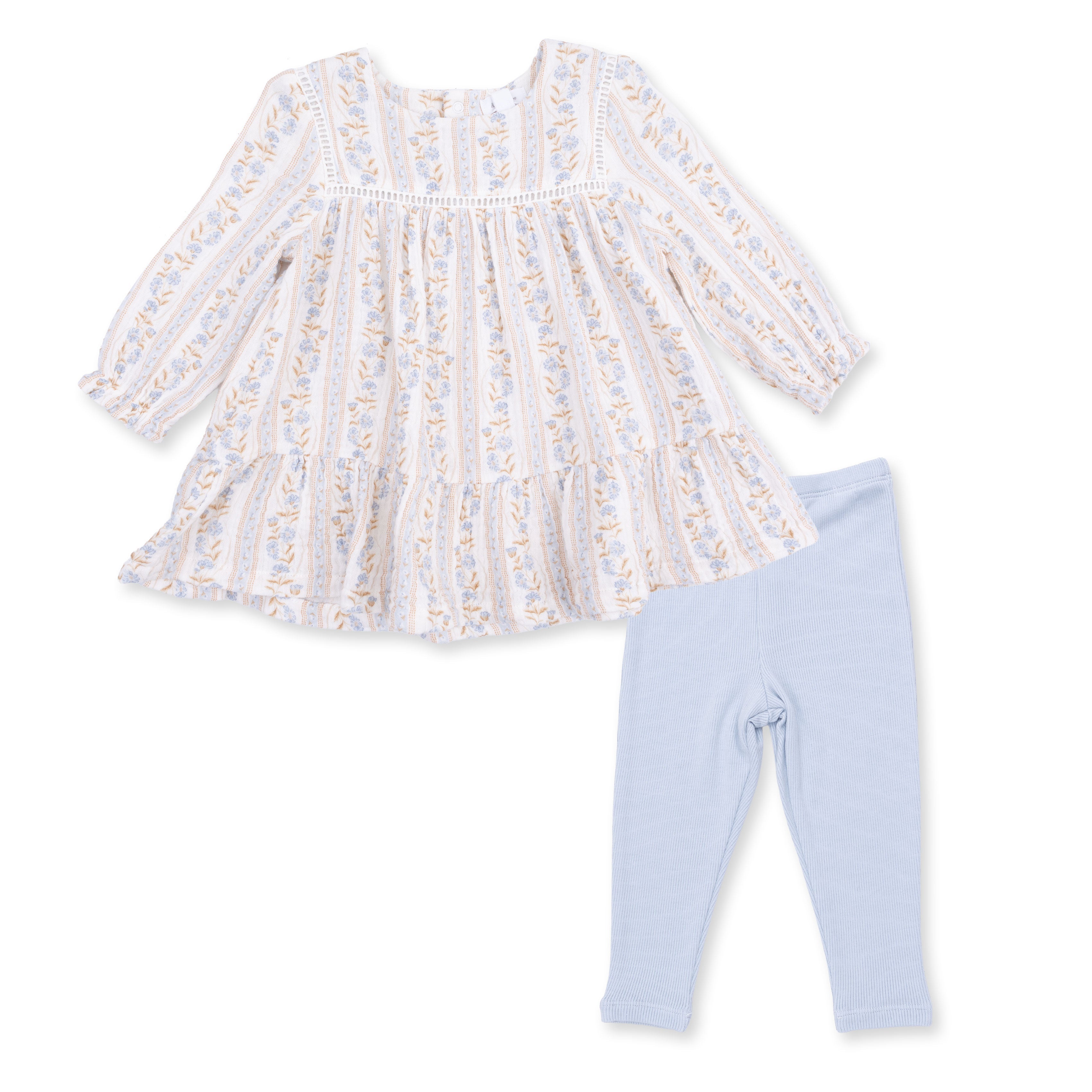 Catarina Floral - Puffed Long Sleeve Tiered Dress And Leggings