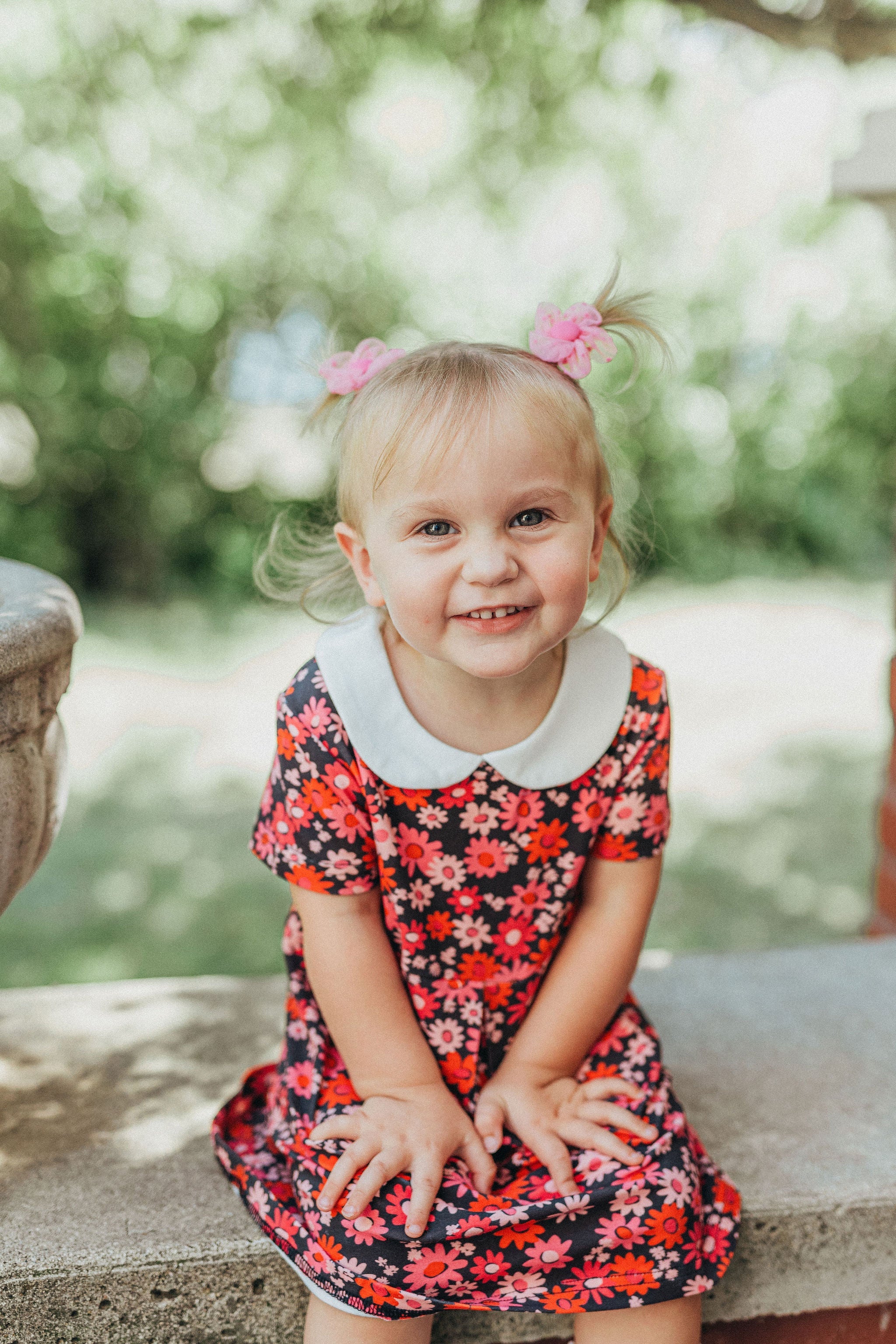 Retro Navy And Pink Flower Power Peter Pan Collar Dress