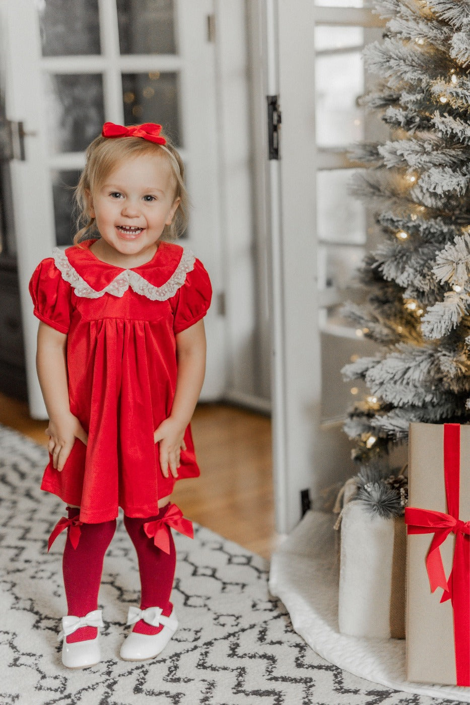 Red Christmas Dress In Velvet For Girls