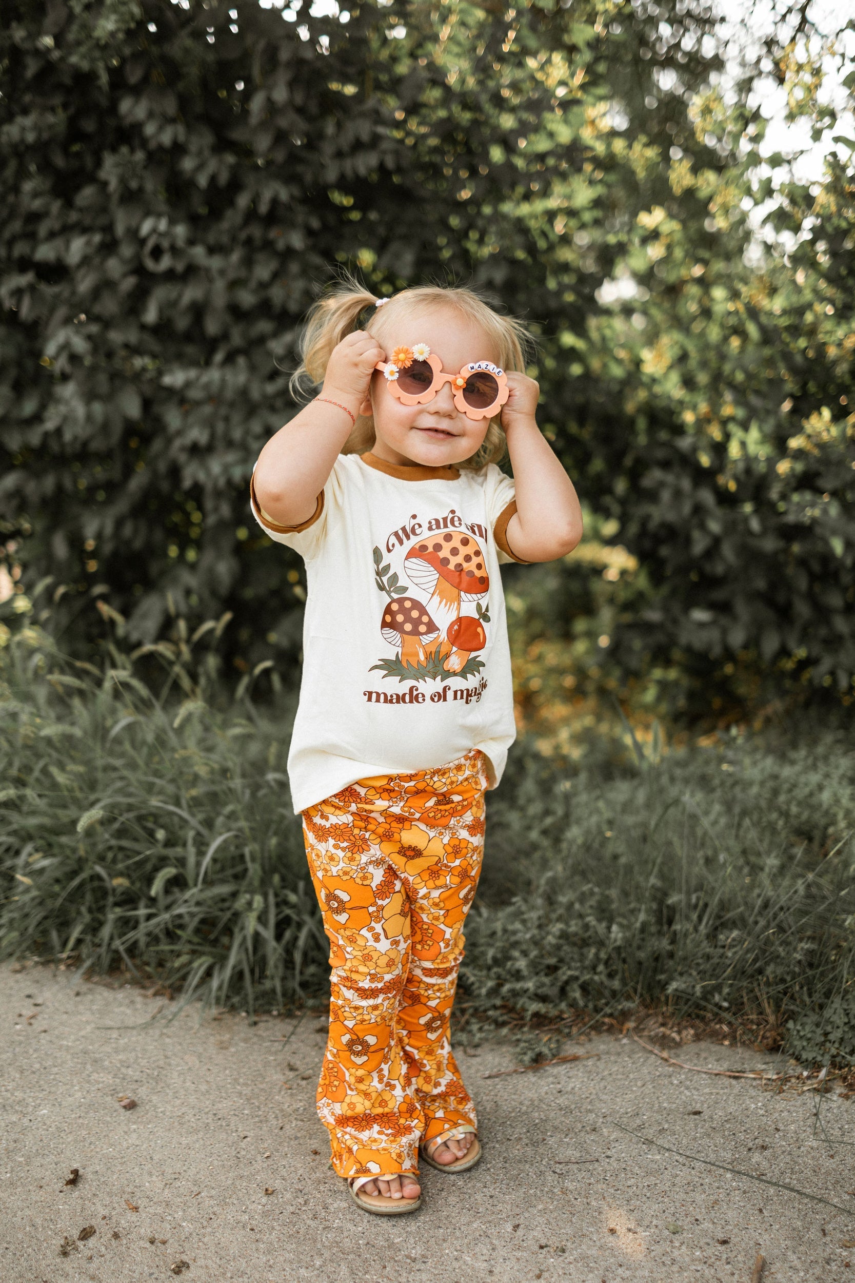Kids Retro Graphic Tee With Mushrooms