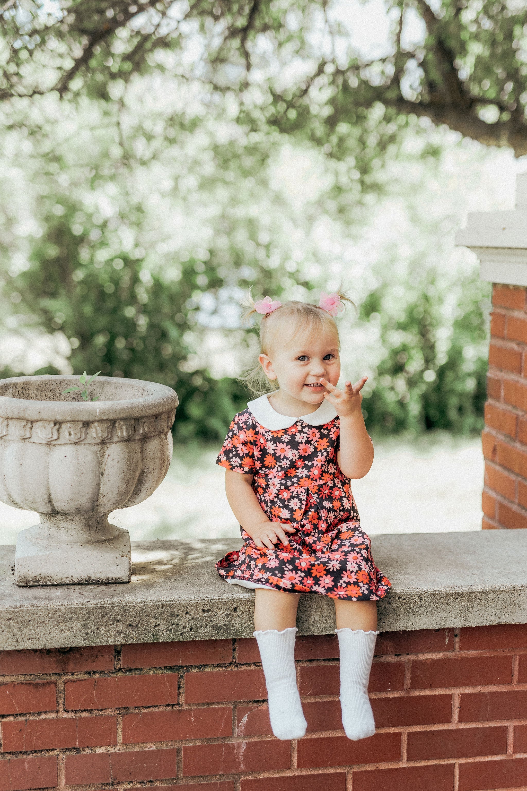 Retro Navy And Pink Flower Power Peter Pan Collar Dress