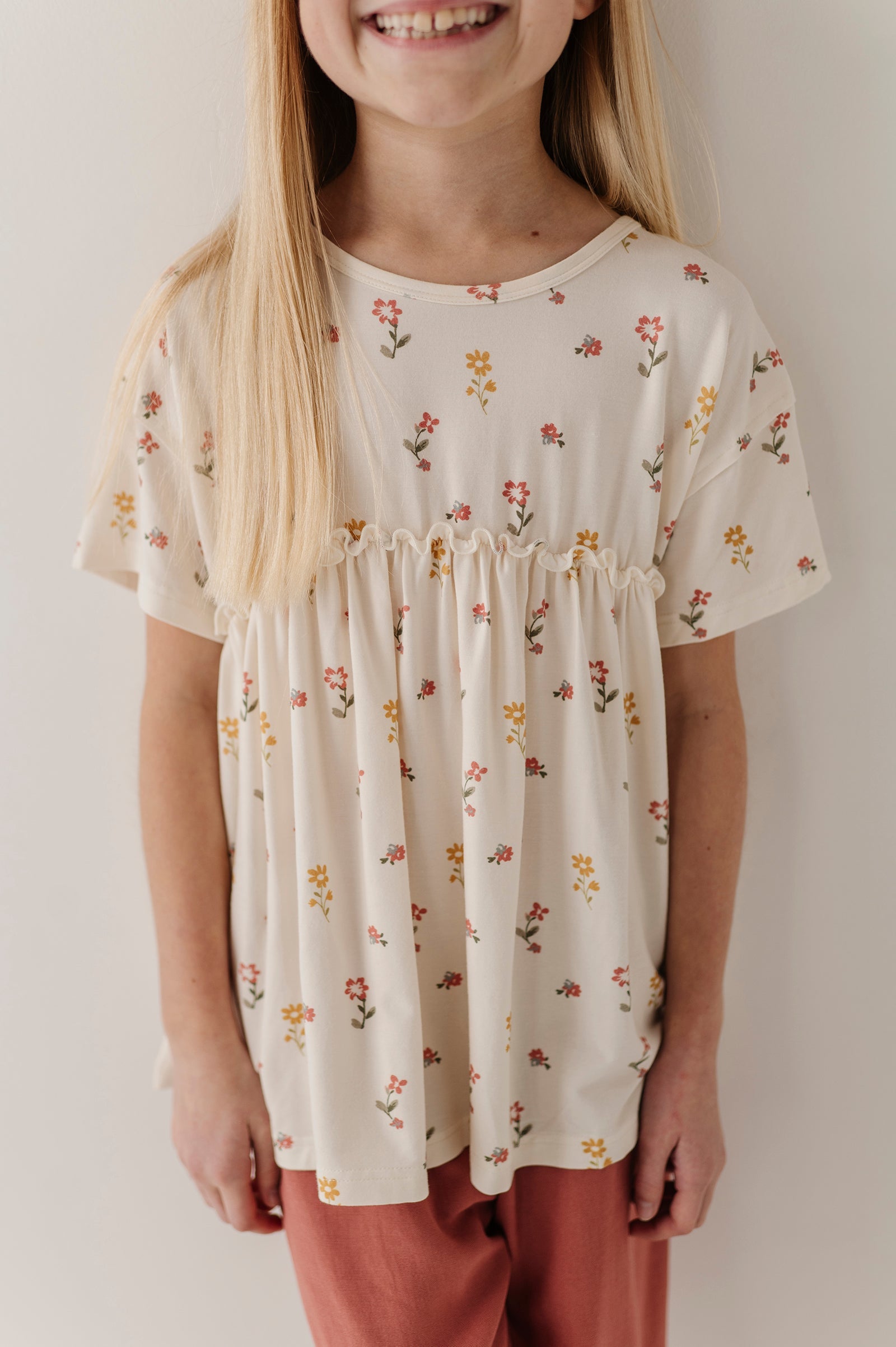 Girls Loose Short Sleeve Top In Rose Cloud