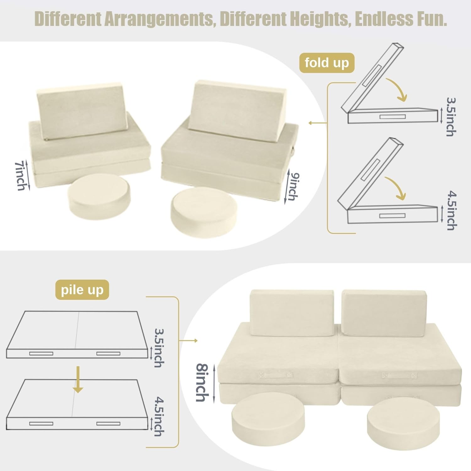 8-piece Kids Play Couch Solid Color