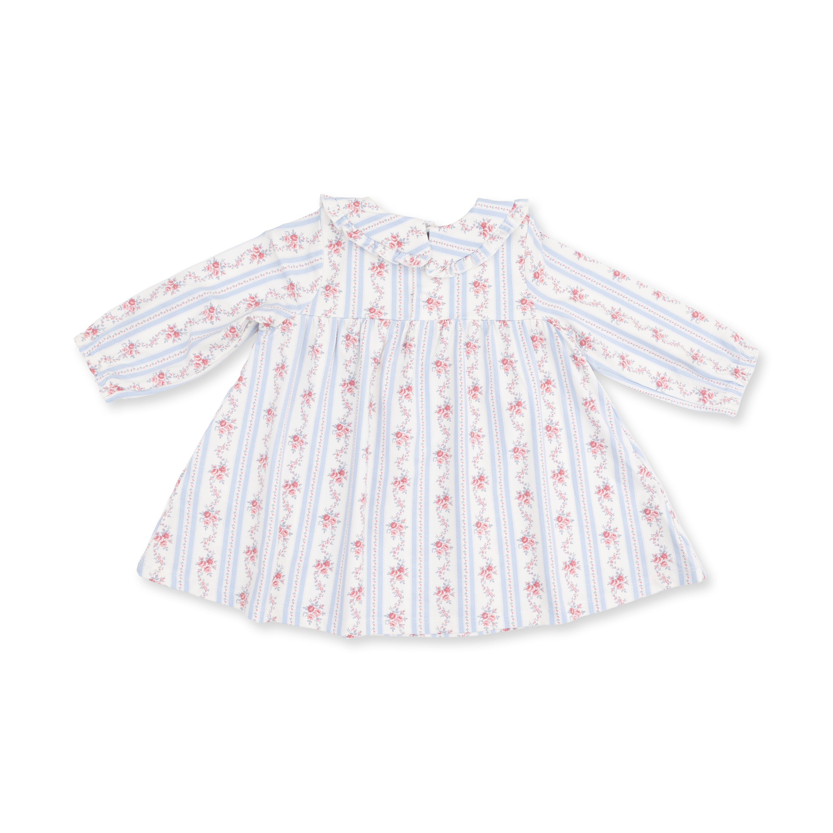 Anna Floral Stripe - Long Sleeve Peter Pan Ruffle Collar Dress And Bloomer