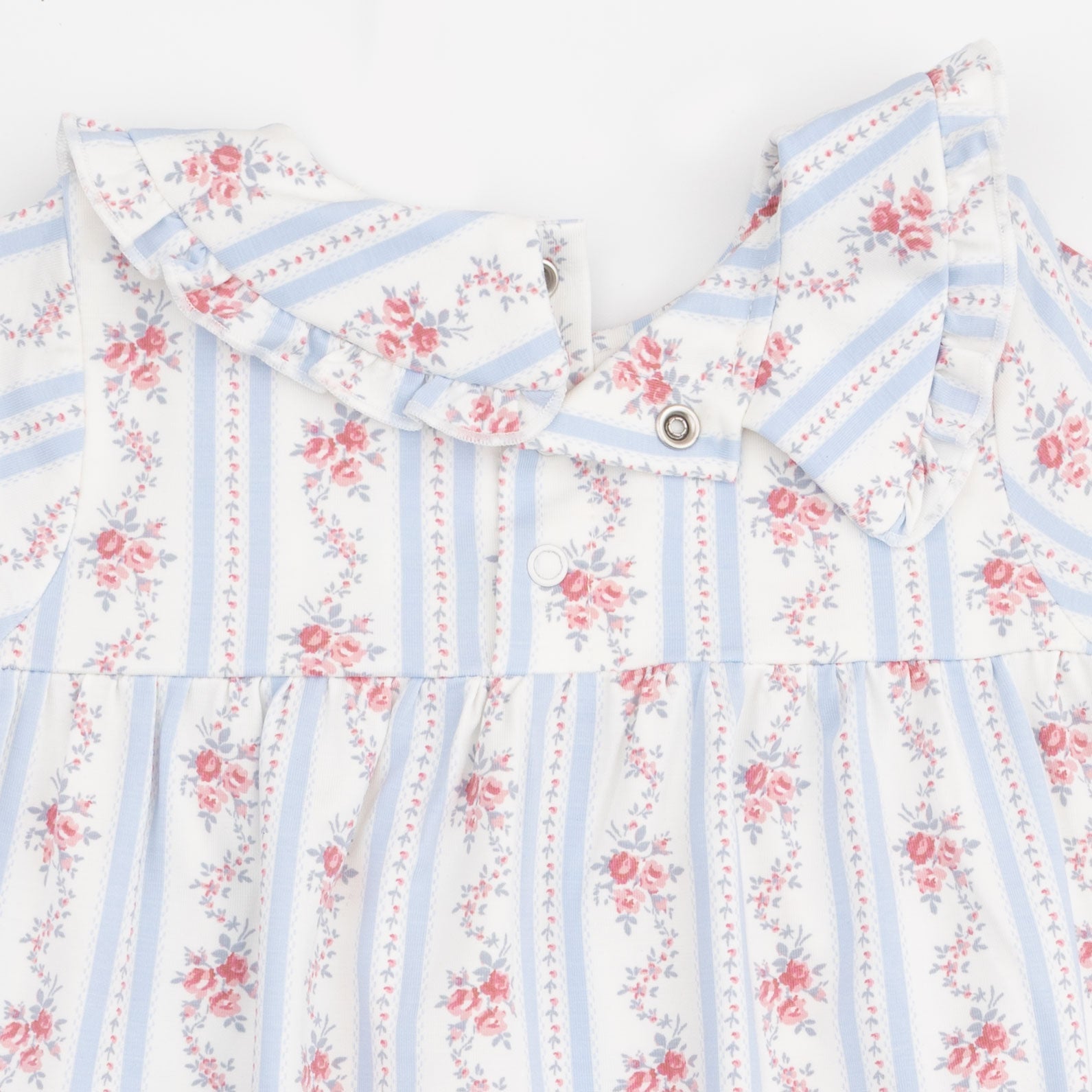 Anna Floral Stripe - Long Sleeve Peter Pan Ruffle Collar Dress And Bloomer
