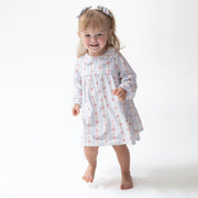 Anna Floral Stripe - Long Sleeve Peter Pan Ruffle Collar Dress And Bloomer