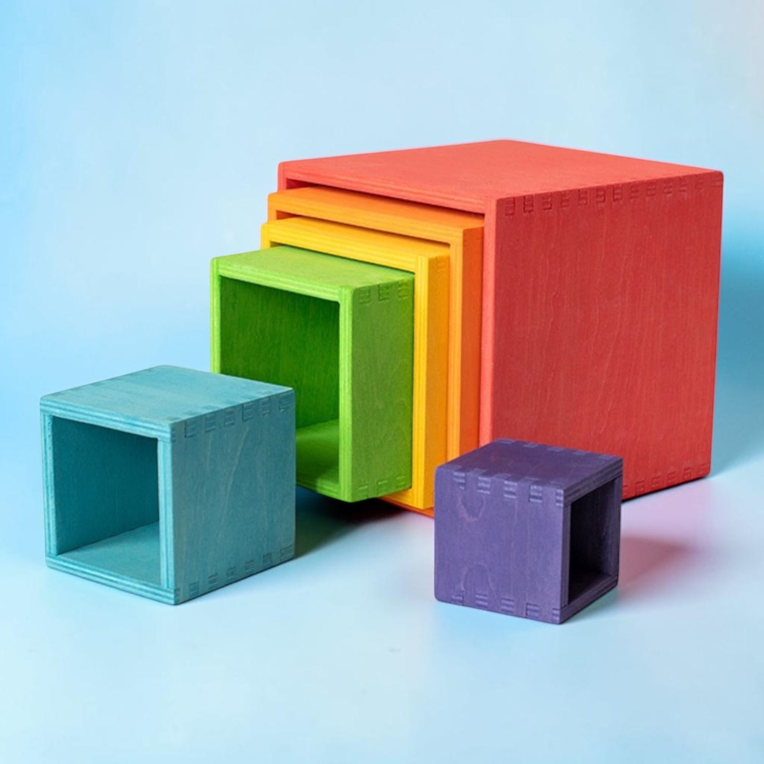 6 Pcs Colored Rainbow Wooden Nesting Box Set In Primary Color