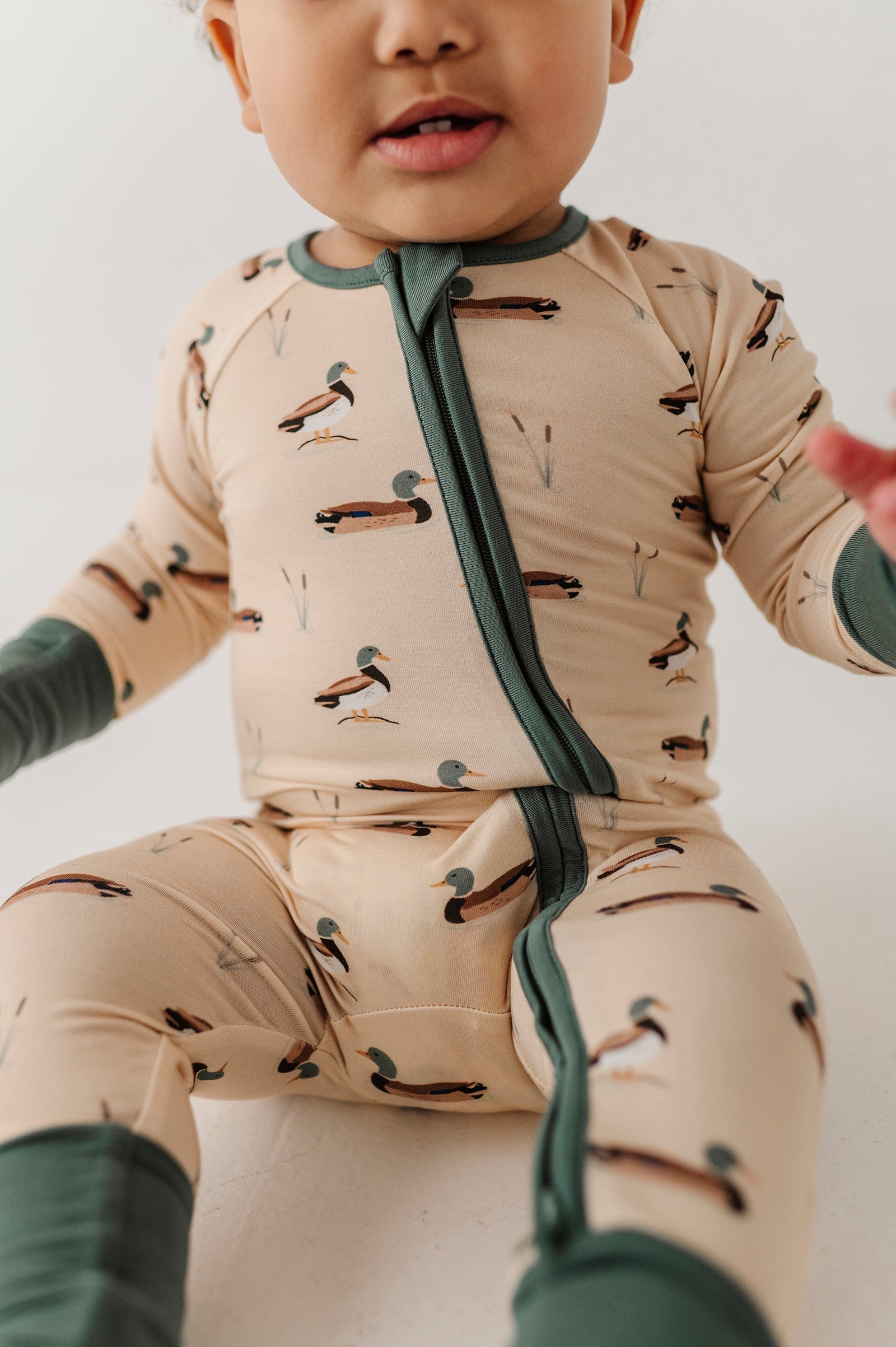 Baby Boy Long Sleeve Zip Romper In Mallard Ducks
