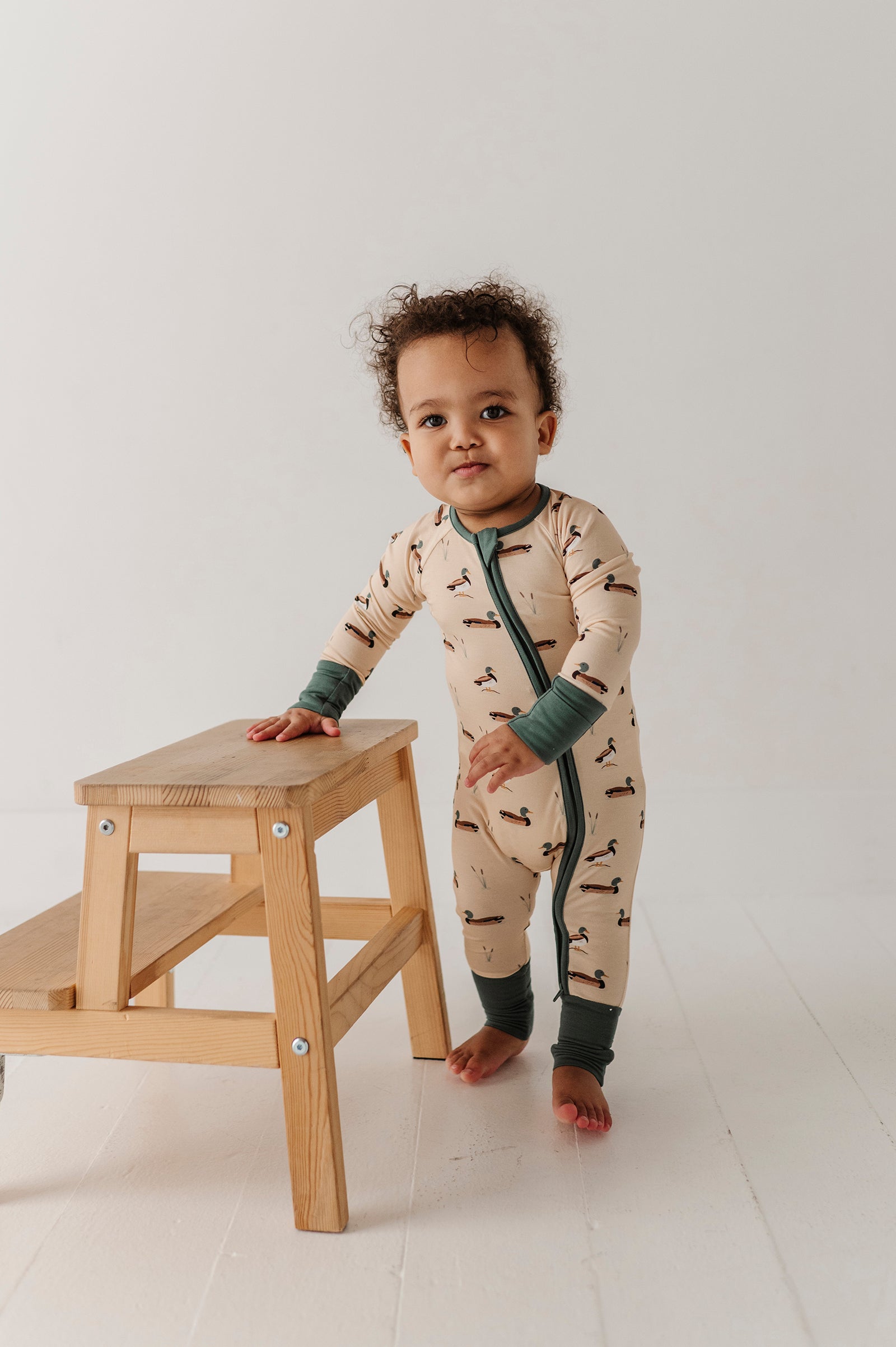 Baby Boy Long Sleeve Zip Romper In Mallard Ducks