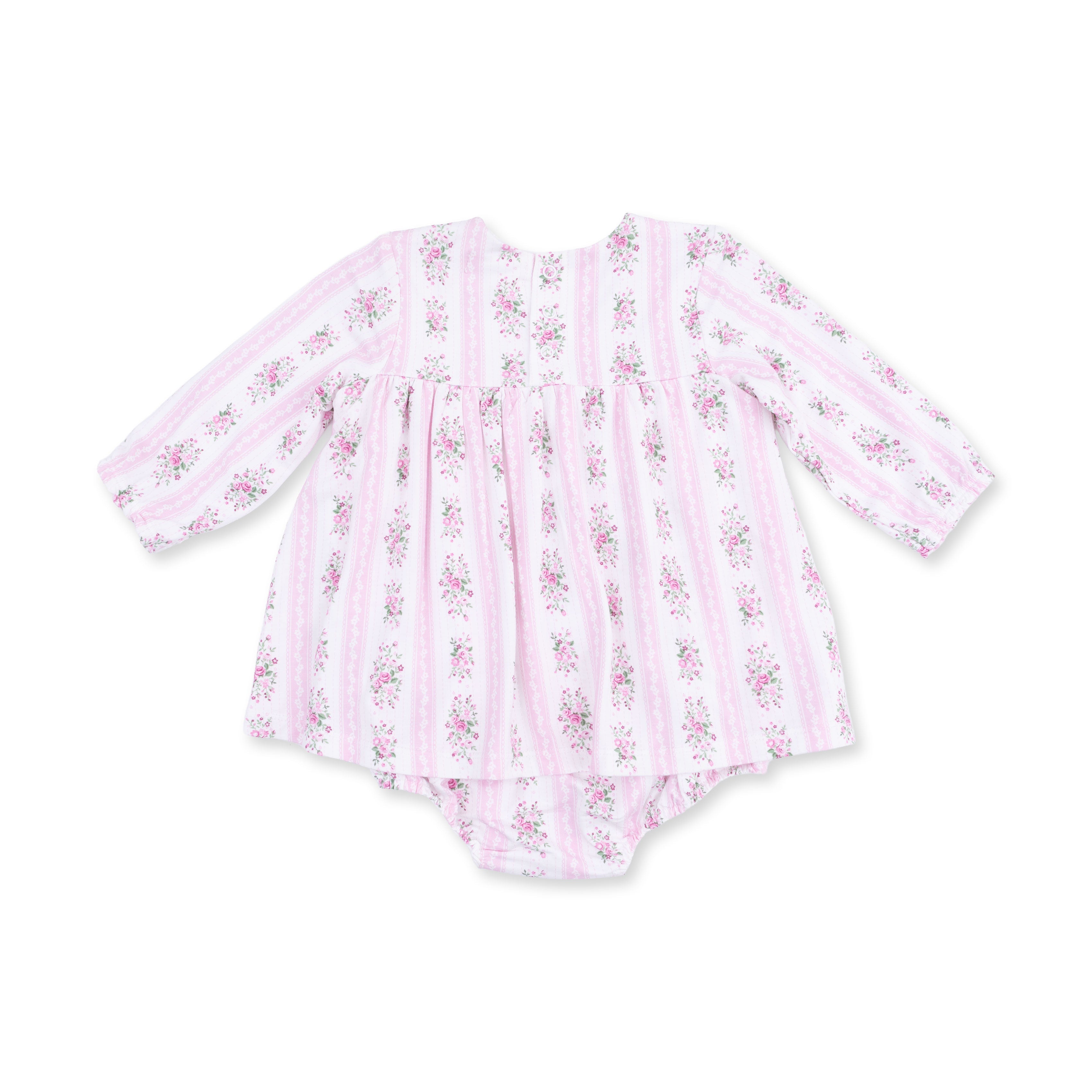 Bella Rose Stripe - Long Sleeve Smocked Ruffle Bubble With Skirt