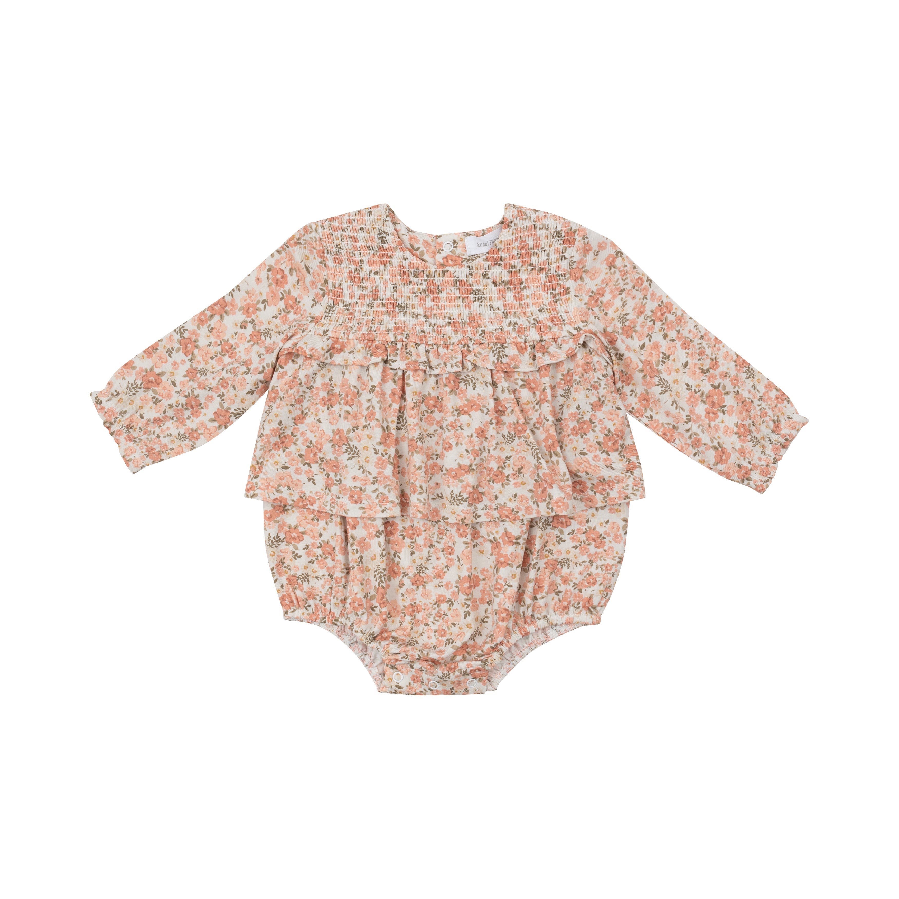 L/s Smocked Ruffle Bubble W/ Skirt - Sweet Rose Calico