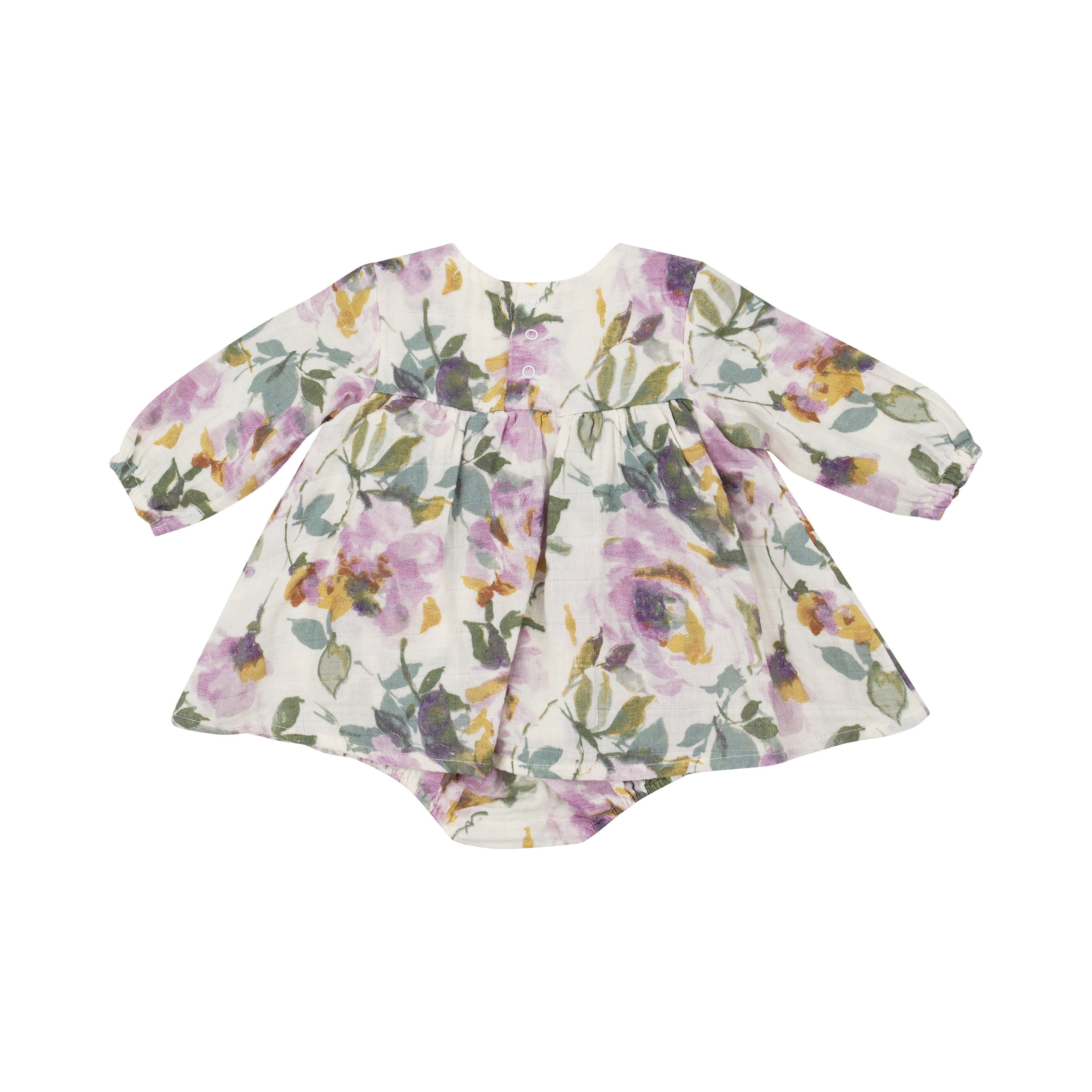 L/s Smocked Ruffle Bubble W/ Skirt - Watercolor Rose