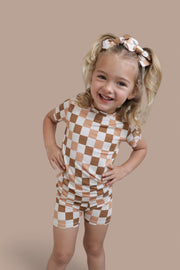 Chestnut Checkers Dream Bow Hair Clips